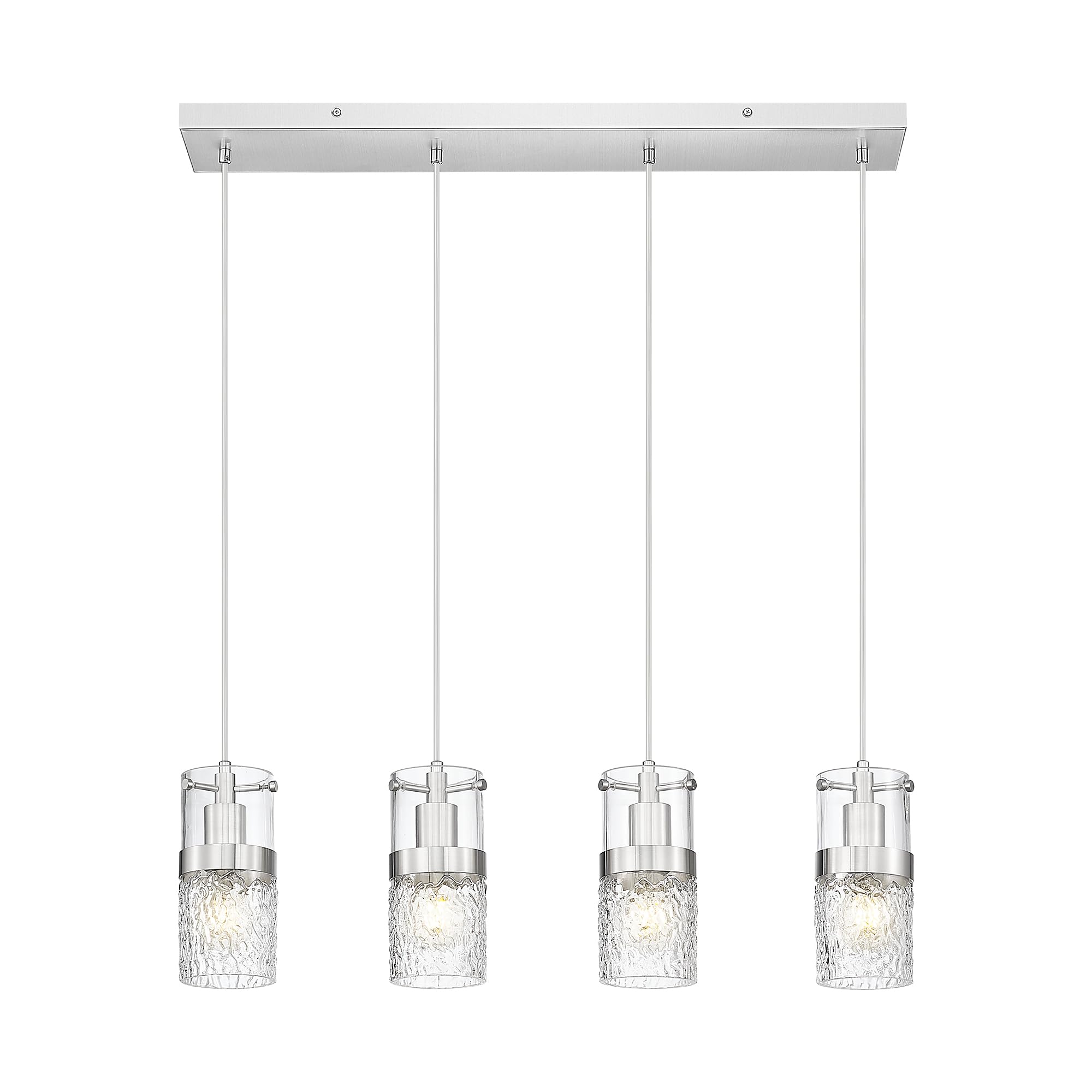Lms 4-Lightisland Lighting  Brushed Nickel Kitchen Island Light Fixture  Farmhouse Linear Chandeliers For Dining Room Over Table Pendant Light With Hammered Glass For Living Room  Lms-171Bn4L