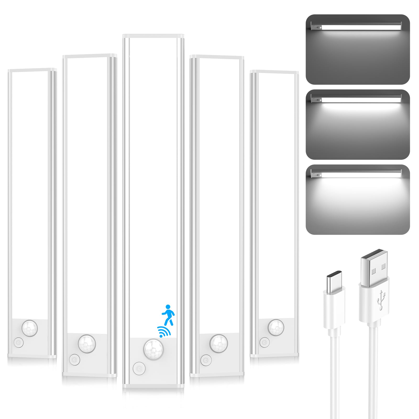 Under Cabinet Lights, Led Rechargeable Battery Operated Motion Sensor Lights Indoor, 6500K Magnetic Dimmable Closet Lights, 1500