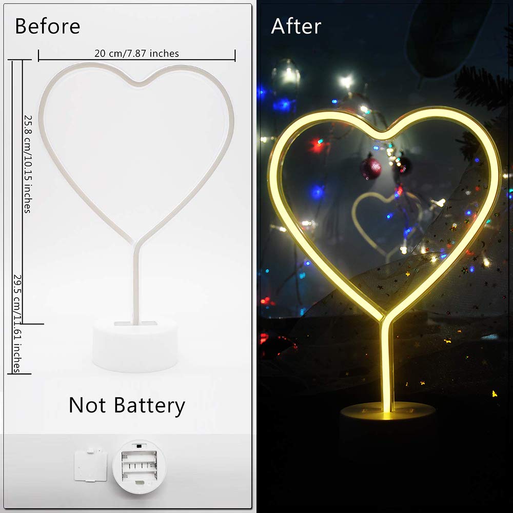 ENUOLI LED Neon Heart Shaped Night Light USB & Battery Powered Warm White Lamp for Indoor Decor, Wedding, Birthday, Kids Room, Living Room