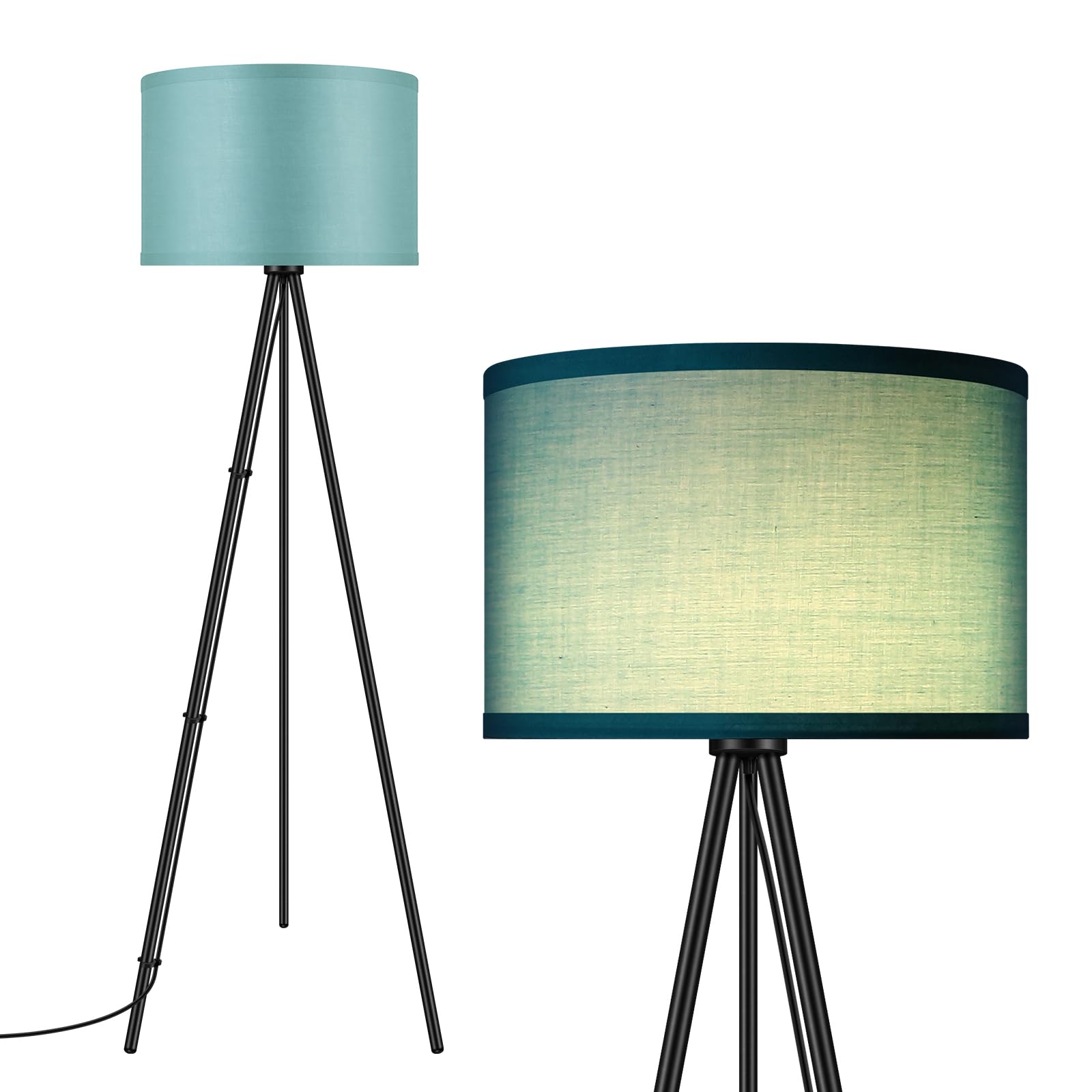 BoostArea Floor Lamp for Living Room, Tripod Floor Lamp, Green Linen Lamp Shade, Blub Not Included,Mid Century Standing Lamp for