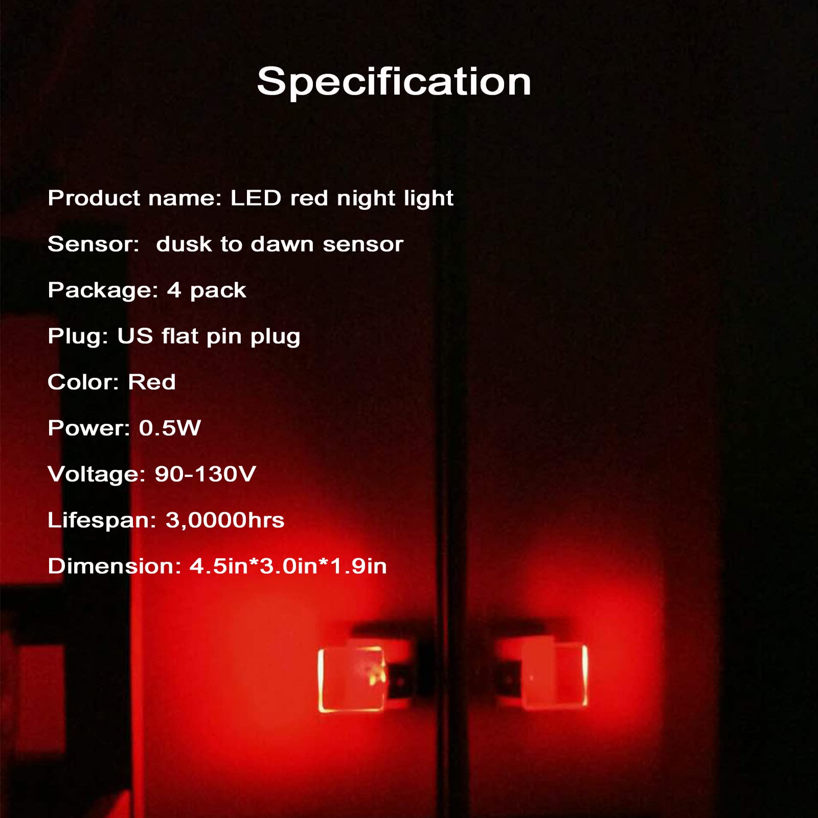 U4Glory Red Night Lights Plug In 2 Pack, 0.5W Red Light Night Light With Dusk To Dawn Sensor, Auto On/Off Led Night Light Plug I