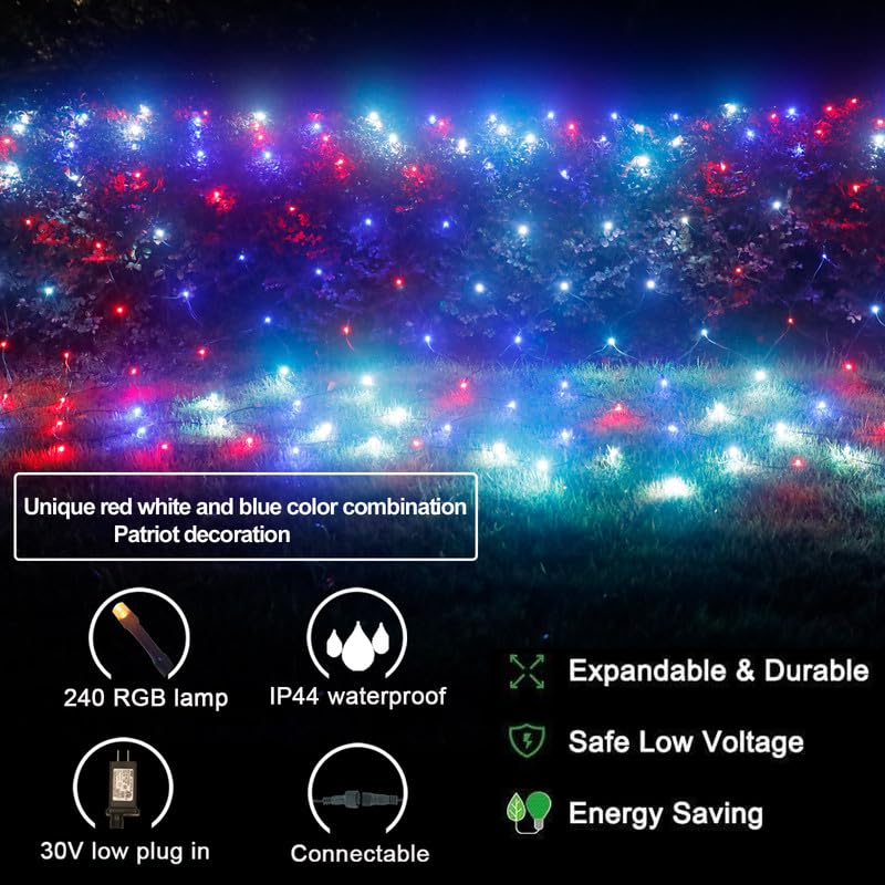 OYCBUZO Christmas Net Lights, 240LED Multicolor Waterproof Mesh String, 14.8ft x 5ft, Model LR-(1-1000) L-SL01