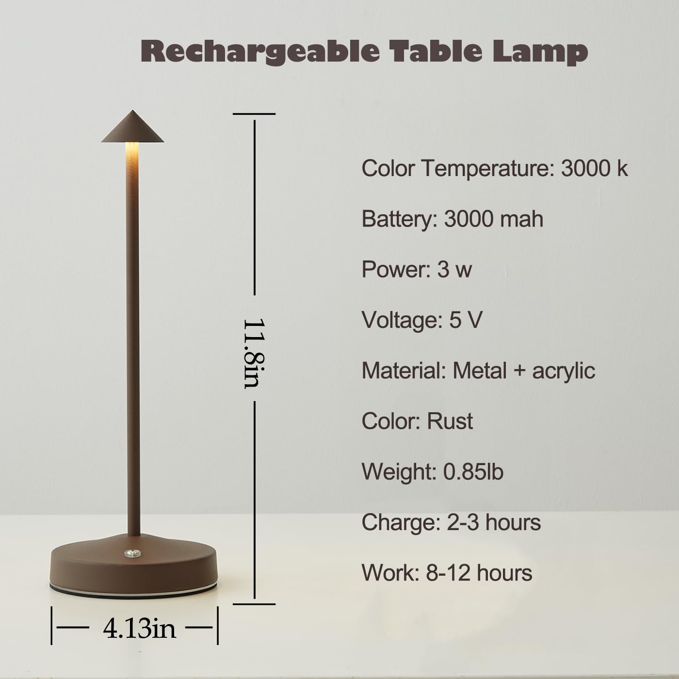 maglaw Rechargeable Cordless Table Lamp, 3000mAh, LED, Dimmable, 2 Pack, Rust, Model BL0010-2R
