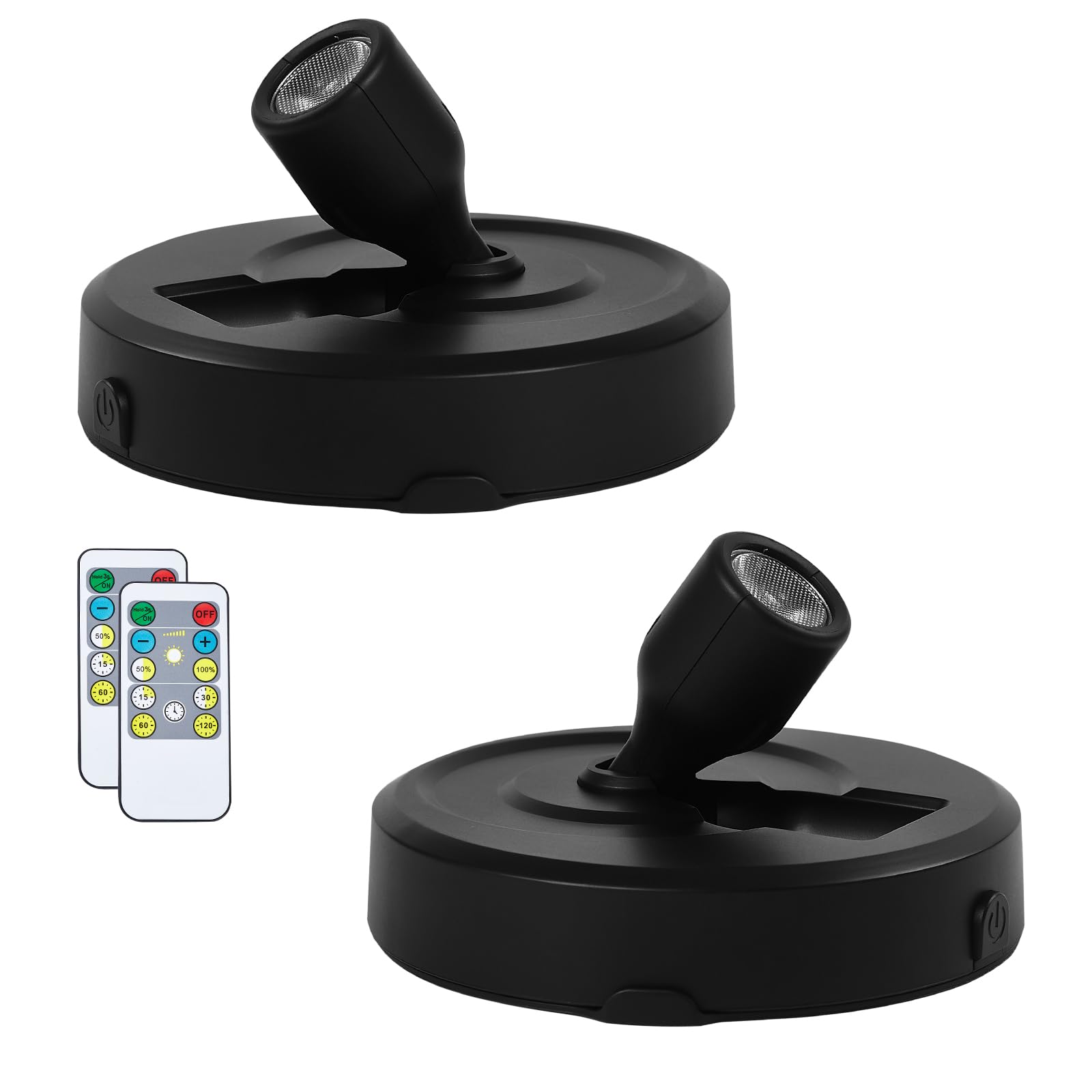 HOFUY 2-Pack Cordless Spotlight Battery Operated Picture Lights, LED Display Puck Lights with 2 Remote, Dimmable Accent Lighting