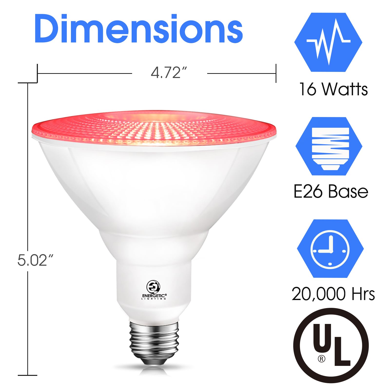 Energetic Red Par38 Led Flood Outdoor Light Bulb, 16W (90Watt Equivalent), Dimmable, E26 Base, For Christmas Halloween Thanksgiv