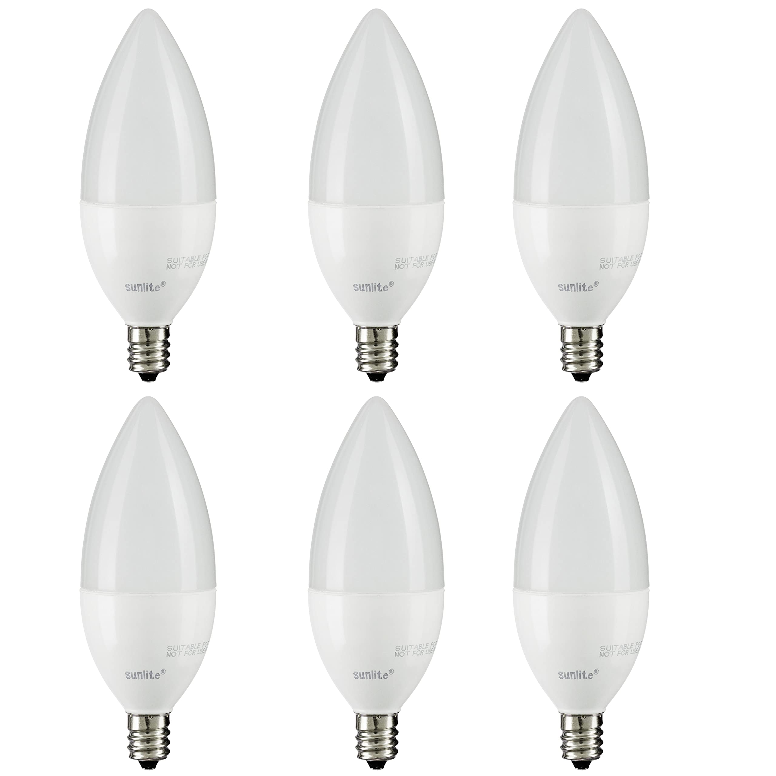 Sunlite LED B11 Chandelier Light Bulb, 4.5W (40W Equivalent), 3000K Warm White, Dimmable, E12 Base, 6 Count