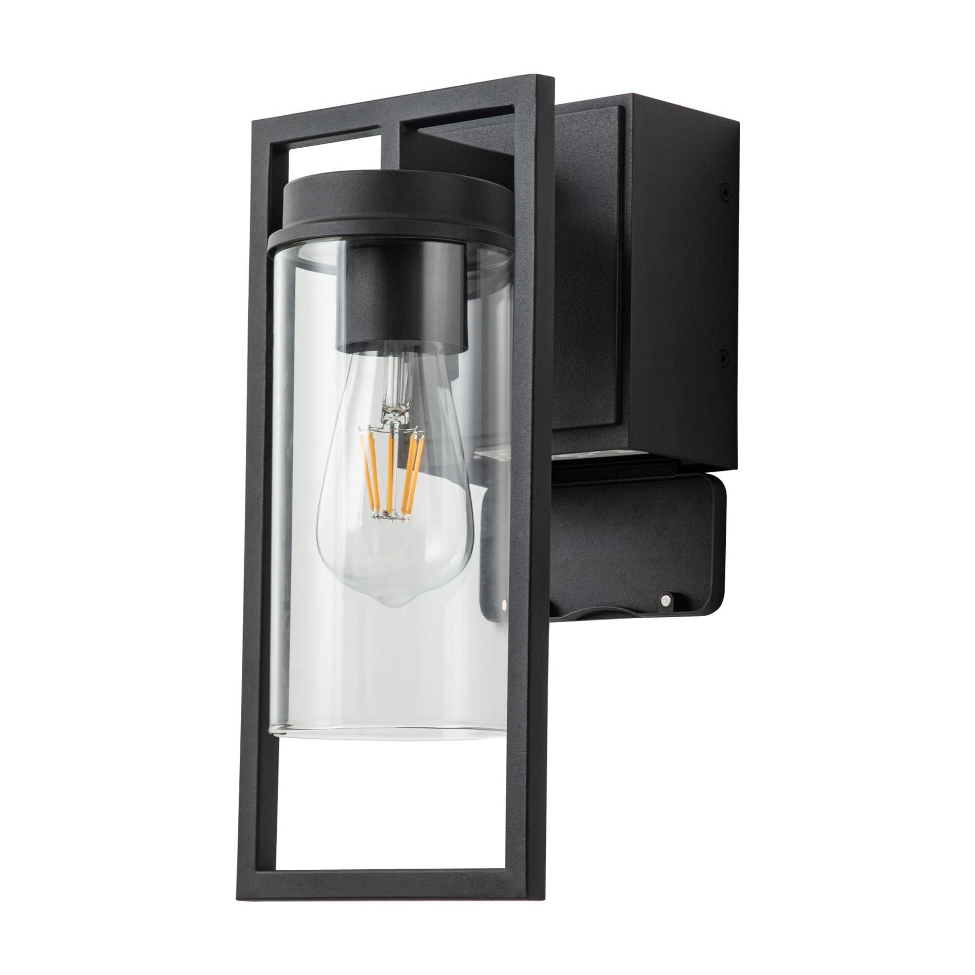OUPAVOCS Outdoor Lights with GFCI Outlet  Modern Porch Lights Waterproof  Exterior Light fixture with Outlet plug  Black Wall Sconce Wall Mount with Clear Glass  Outside Patio lights for House  Garage