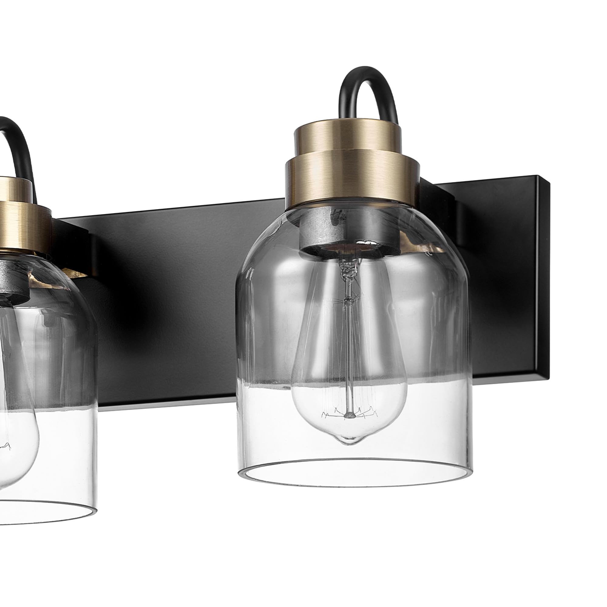 Globe Electric 63000200 22'' 3-Light Vanity Light, Matte Black, Matte Brass Accents, Glass Shades, Beauty Room Accessories, Bath