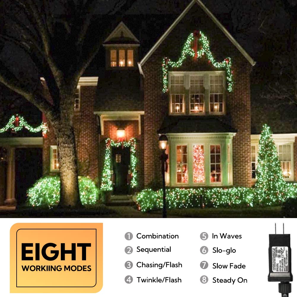Hopolon MYGOTO 33FT 100 LEDs Twinkle String Lights, Green Wire, Waterproof, 8 Modes, Indoor Outdoor Christmas Decoration