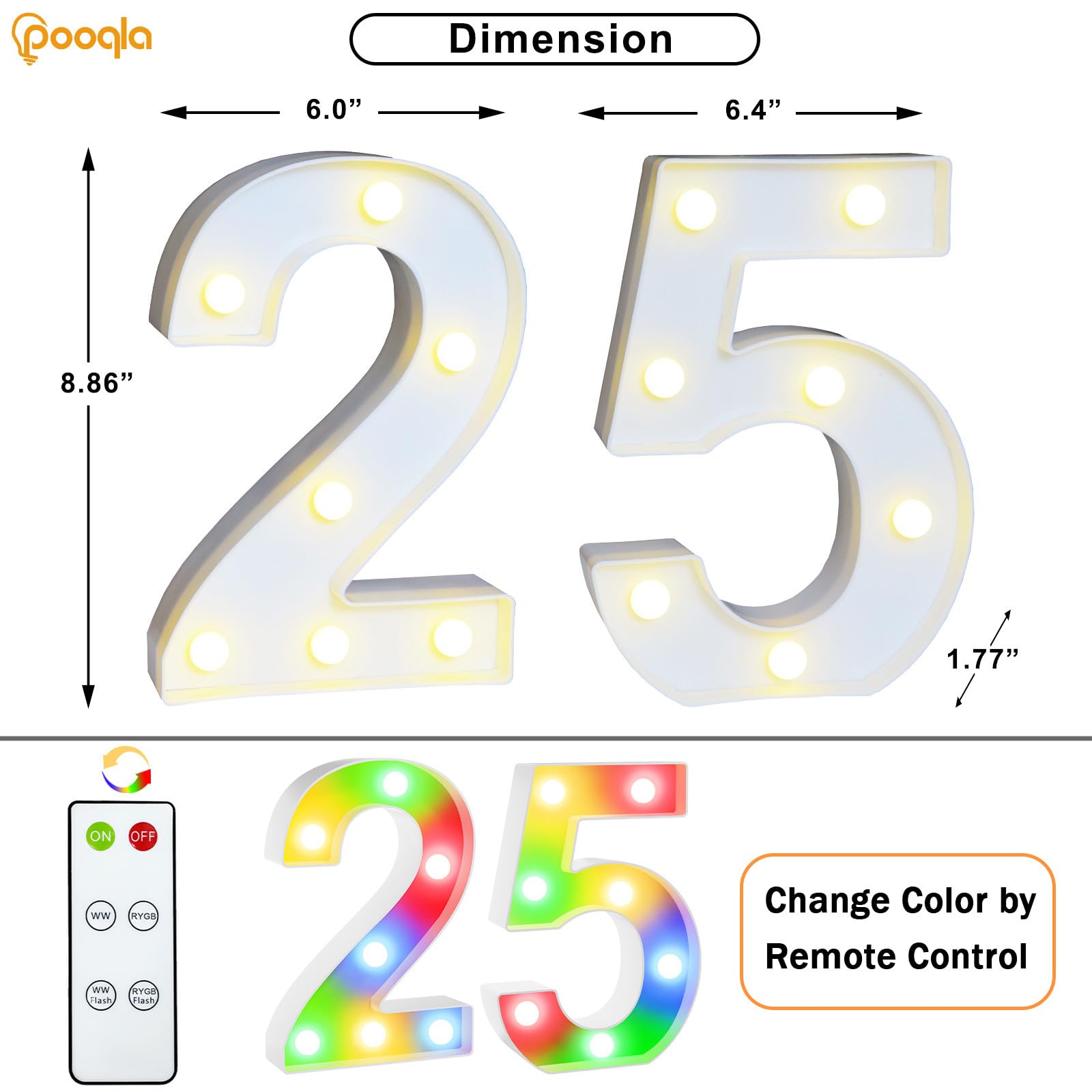 Pooqla 25Th Birthday Decoration For Her Him  Decorative Led Light Up Numbers  Marquee Numbers 25 Sign For Party Backdrop 25Th Wedding Anniversary Decor Gift  Warm White And Colorful Number 25