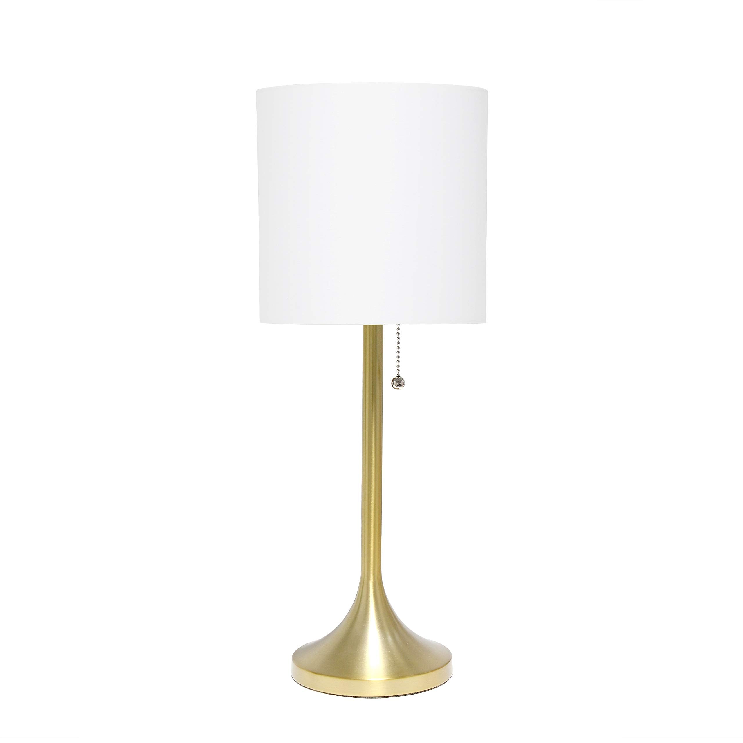 Simple Designs LT1076-GDW Tapered Fabric Drum Shade Table Lamp, Gold and White - (Pack of 4)