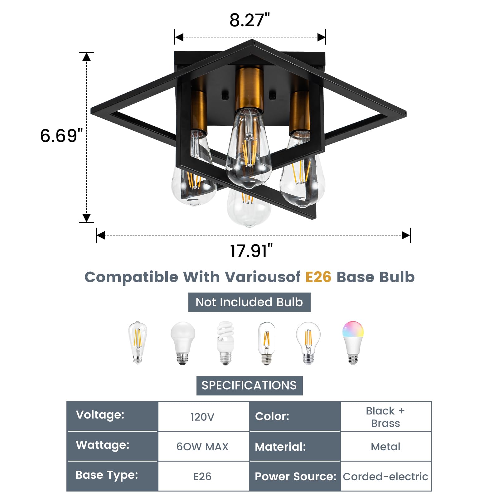 Fengkedu 4 Light Farmhouse Lighting Fixtures Ceiling Black Gold Industrial Flush Mount Ceiling Lamp Hallway Light Fixture Close
