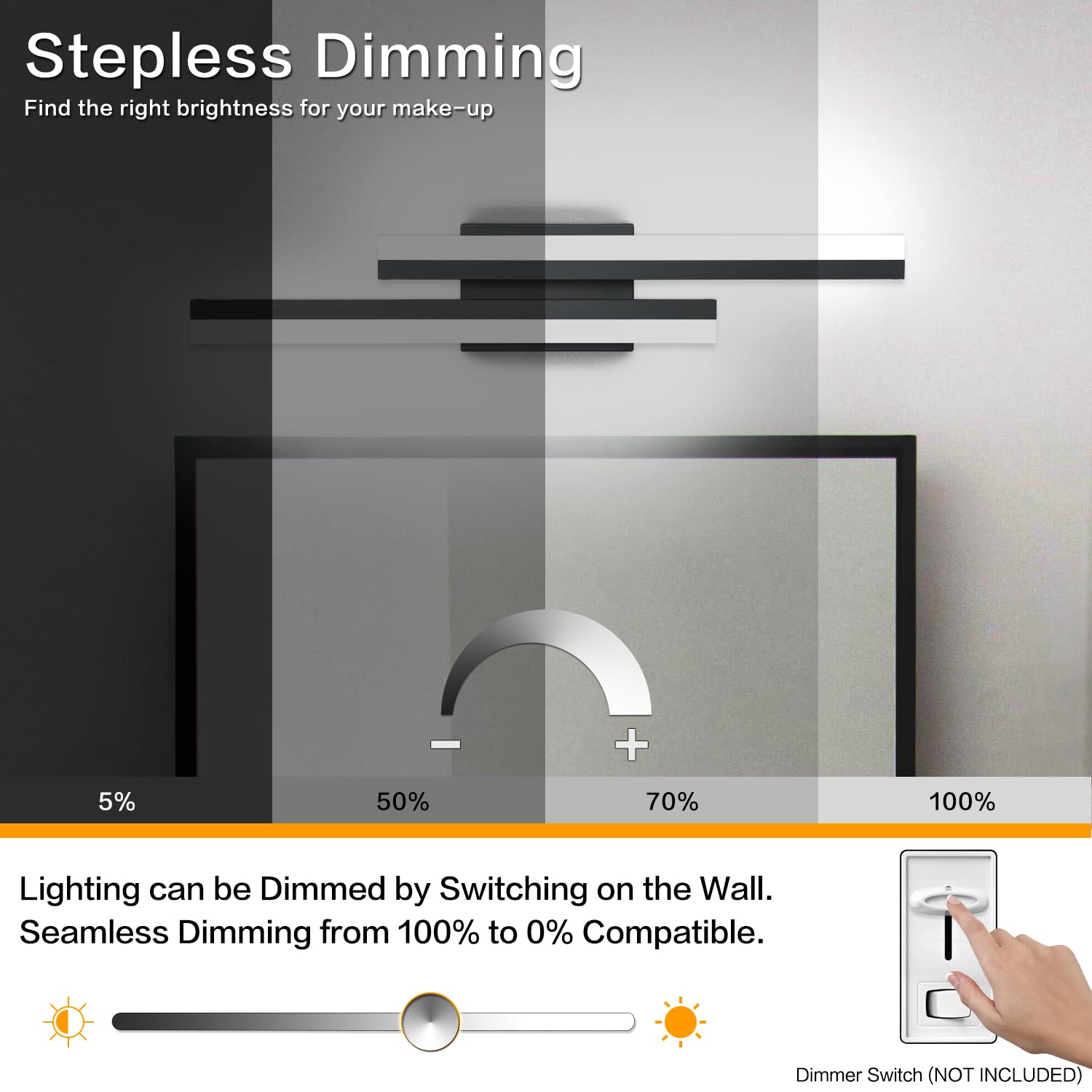 Presde Modern 24Inch 5 Color Changeable Bathroom Vanity Light Dimmable Led Matte Black Bathroom Light Fixtures Over Mirror Wall