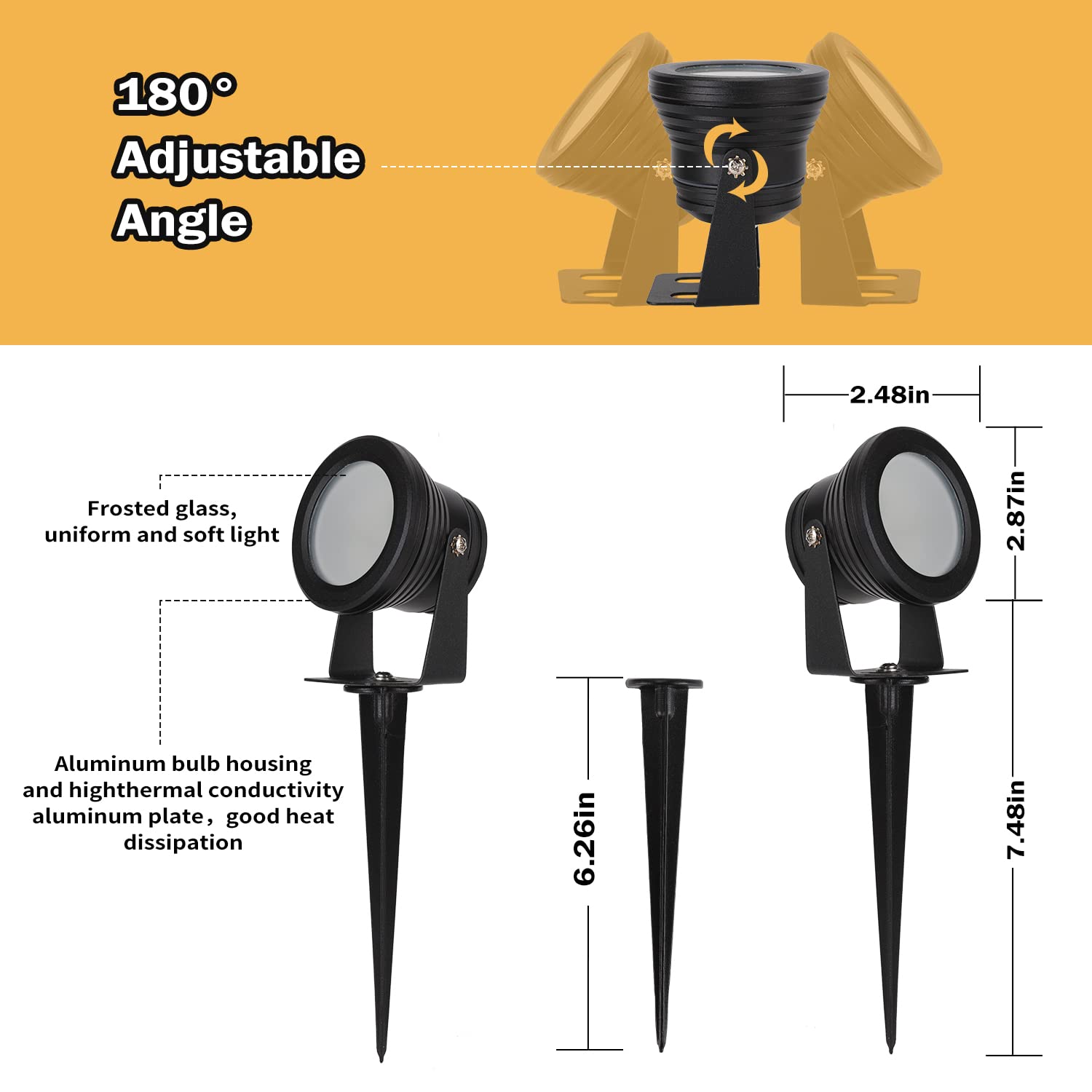 Ruicaikun Smart Outdoor Lights, 15W App Control Dimmable Spotlights, 2 Pack, Waterproof Aluminum, Music Sync, For Yard And Garden