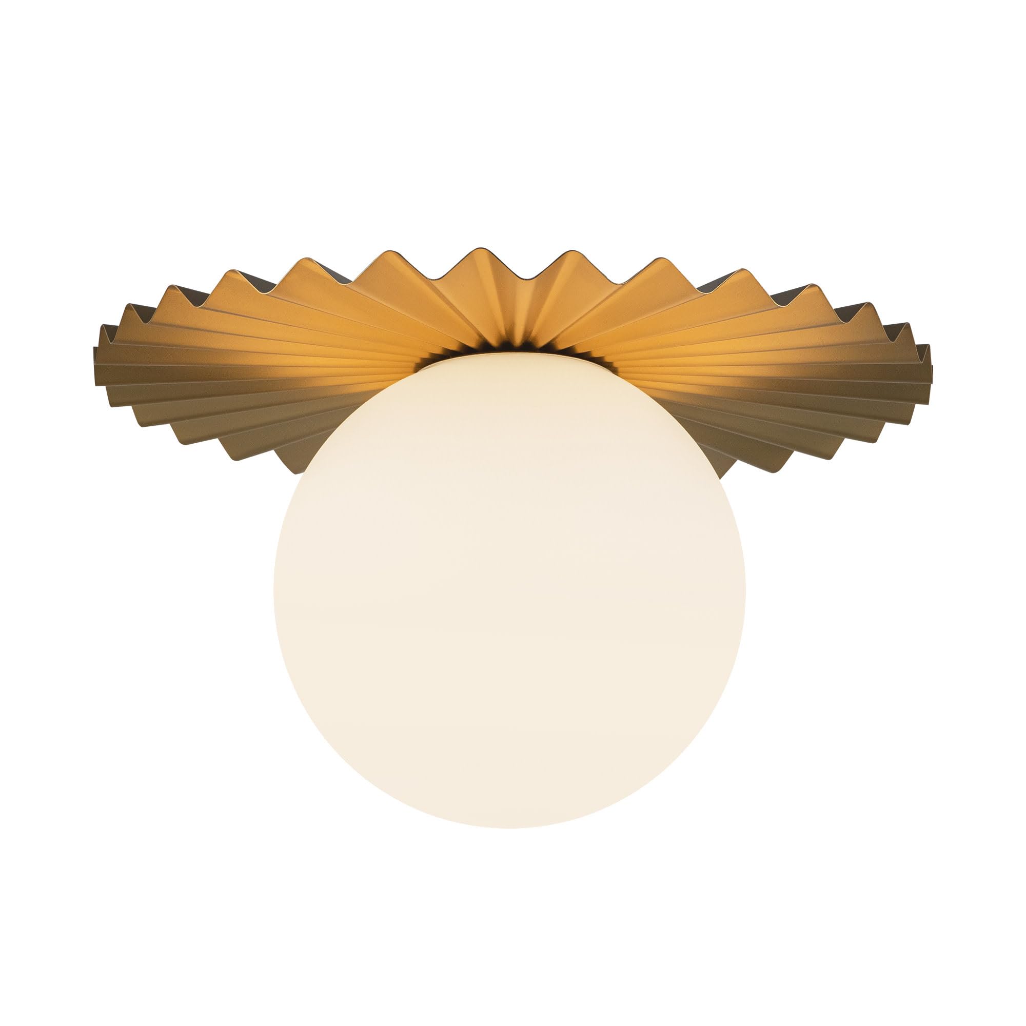 Alora Mood Plume 14 Flush Mount | Brushed Gold Finish | Matte Opal Glass Globe | Parisian Decorative Ceiling Light | Made of Ste