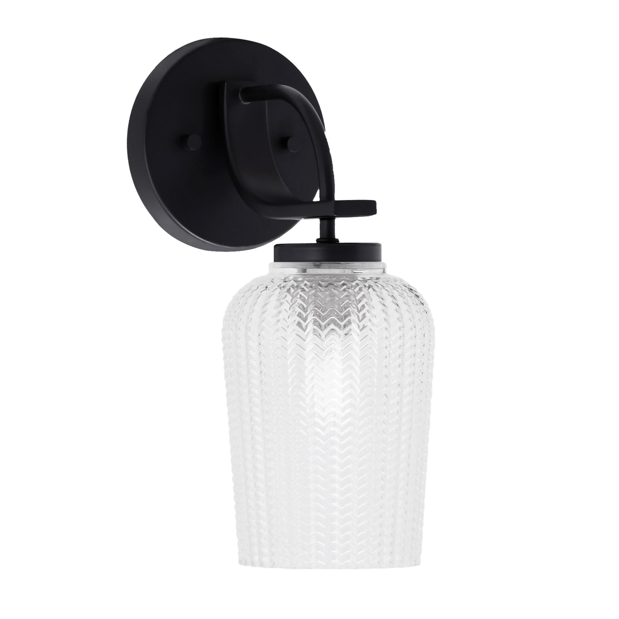 Cavella 1 Light Wall Sconce Shown In Matte Black Finish With 5" Clear Textured Glass