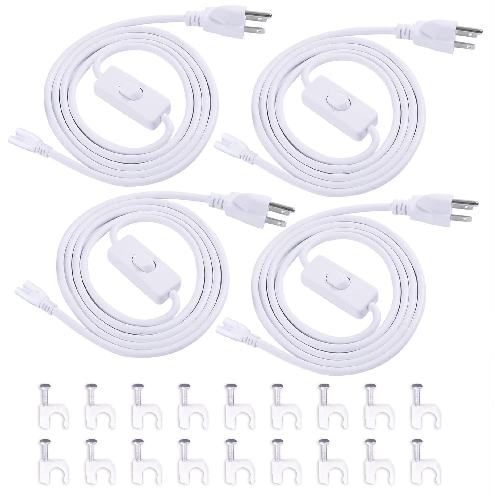 TRLIFE T5 T8 Power Cord, 6FT with On/Off Switch, 4 Pack, White, Model YTG-6FT-EC-4P, Plastic