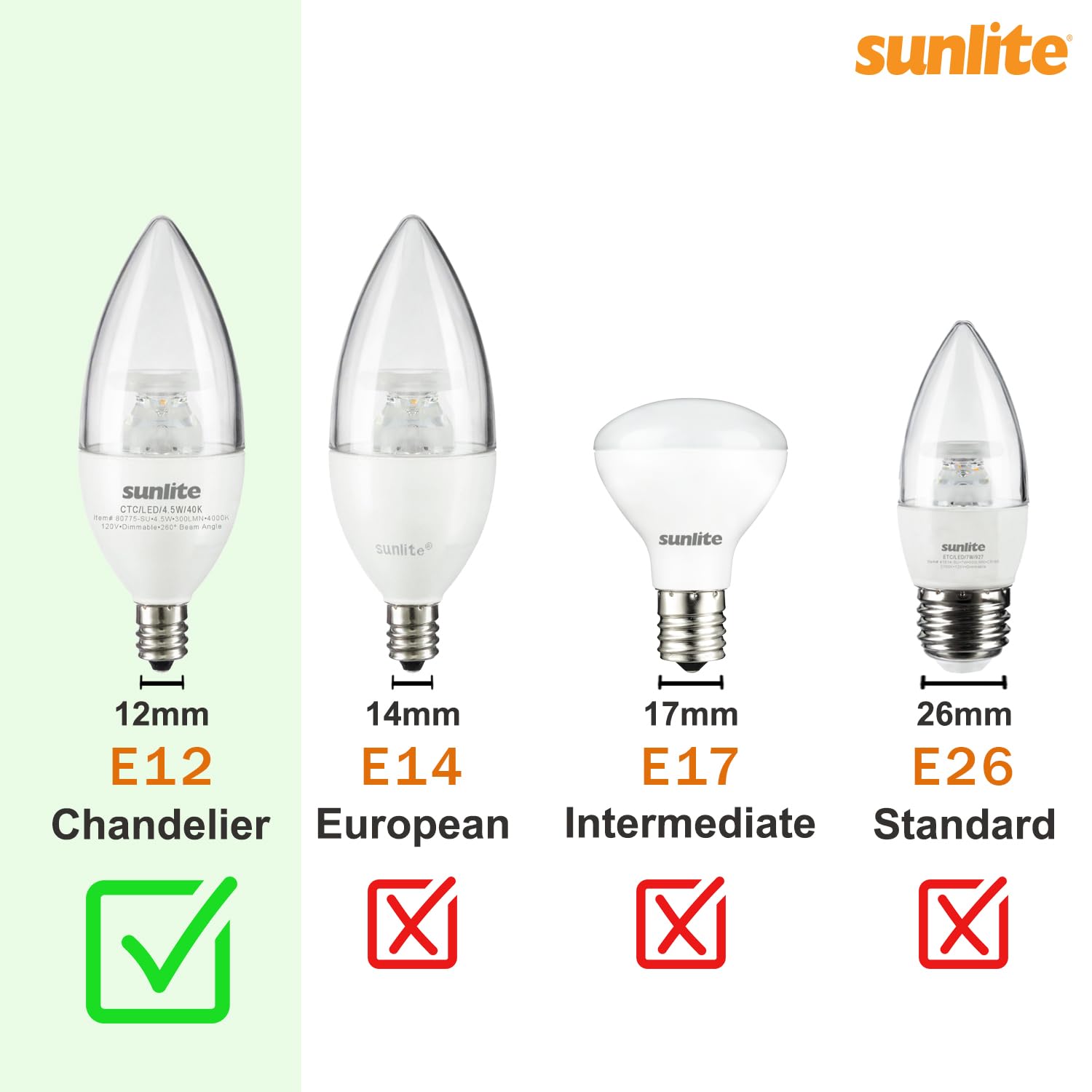 Sunlite LED B13 Chandelier Bulb, 7W (60W), 500 Lumens, Dimmable, E12 Base, 4000K Cool White, 6 Pack,