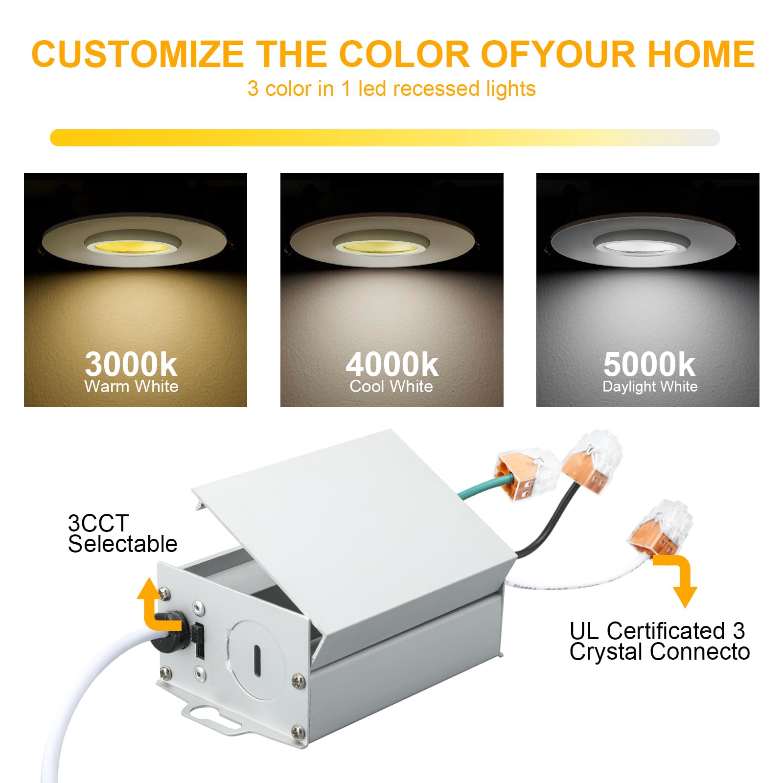 Sublimation 4 Packs 3 Inch Led Recessed Light 10W,3 Colors Adjustable 3000K/4000K/5000K,Waterproof Recessed Lights For Shower,Su