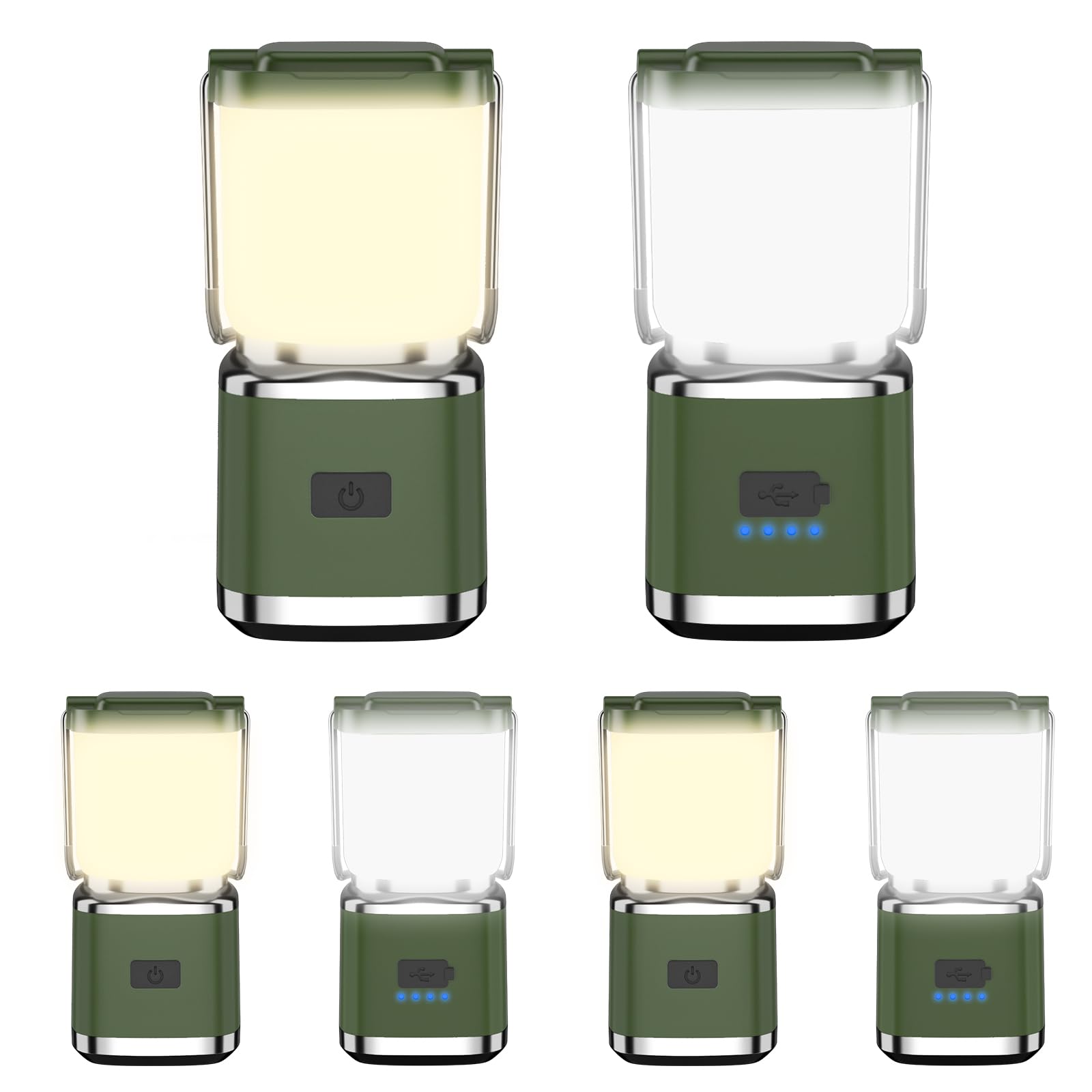 iToncs LED Camping Lantern, Rechargeable, Waterproof, 4 Light Modes, Model 507, Dark Green, 6 Pack