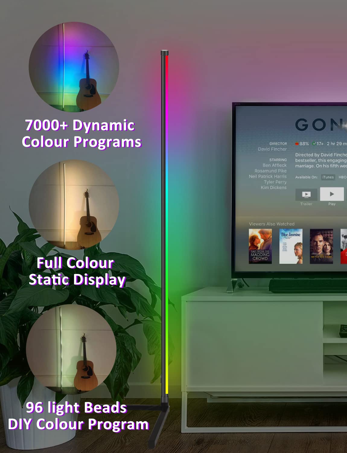 Corner Floor Lamp,60Smart Rgb Led Corner Lamp With App And Remote Control, Color Changing Ambience Light With Music Sync, Easy T