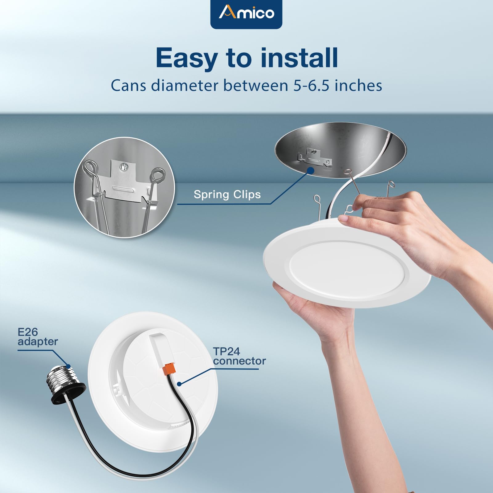 Amico 5CCT LED Recessed Lighting - 20 Pack, Dimmable, Ultra-Thin, 1050LM, IC Rated, 12W Equivalent, 2700K