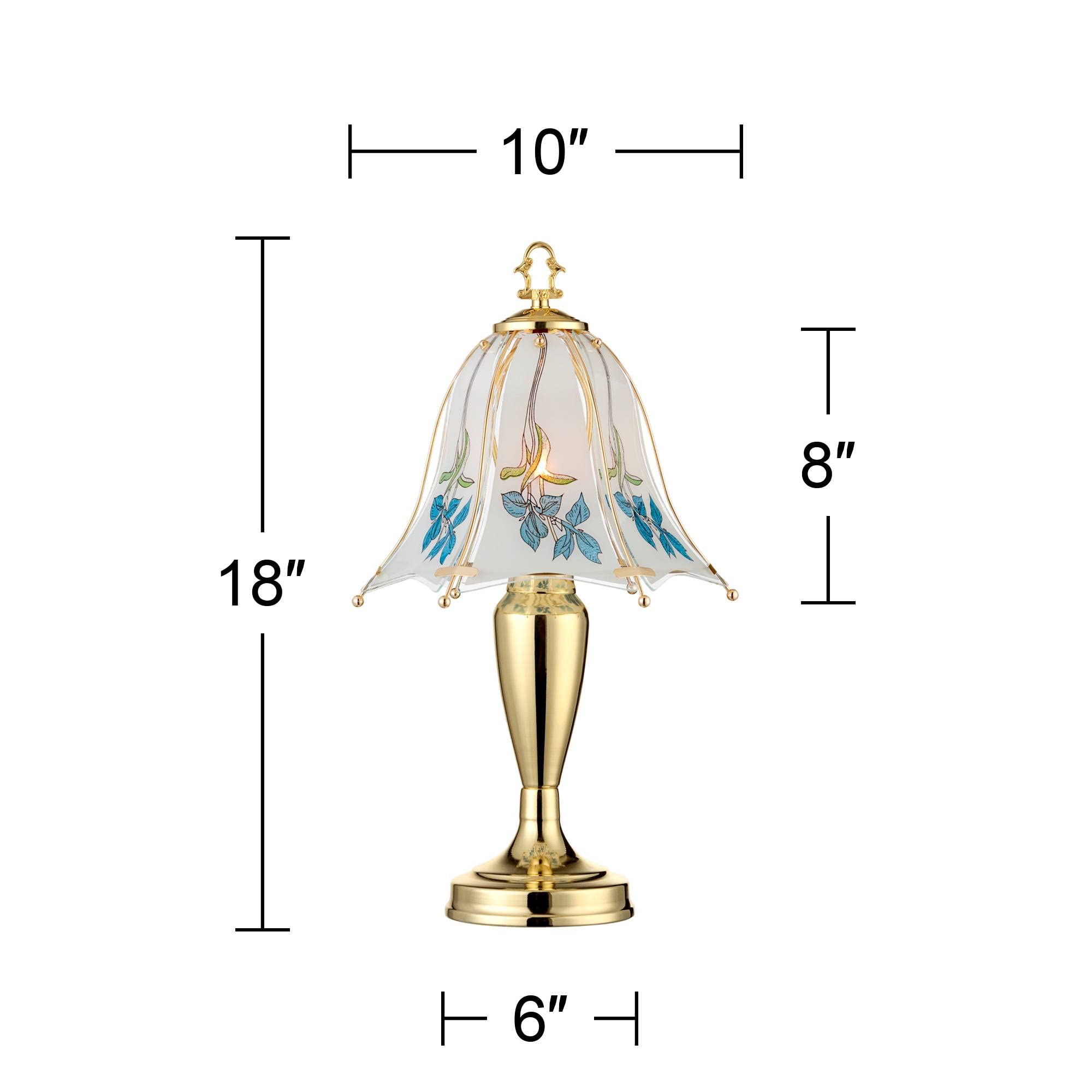 Regency Hill Accent Table Lamps Set of 2 - 18" High Blue Flower Glass Shade, Touch On/Off for Living Room, Bedroom, Home Office