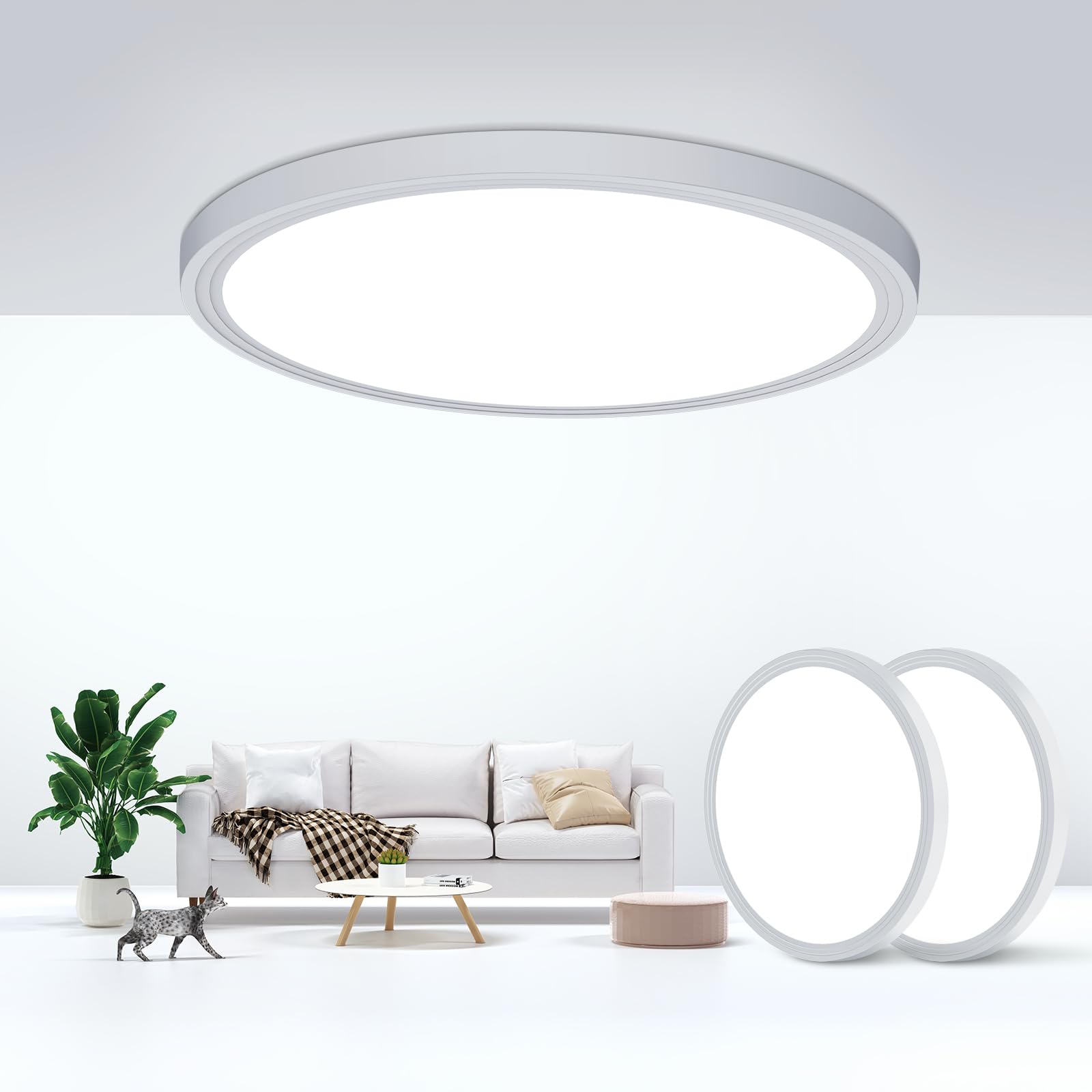 DEALGADGETS Flush Mount Ceiling Light, 24W Ultra Thin Round, 6000K 2200LM, 9Inch, White, 2PCS, Model DJ-XDD