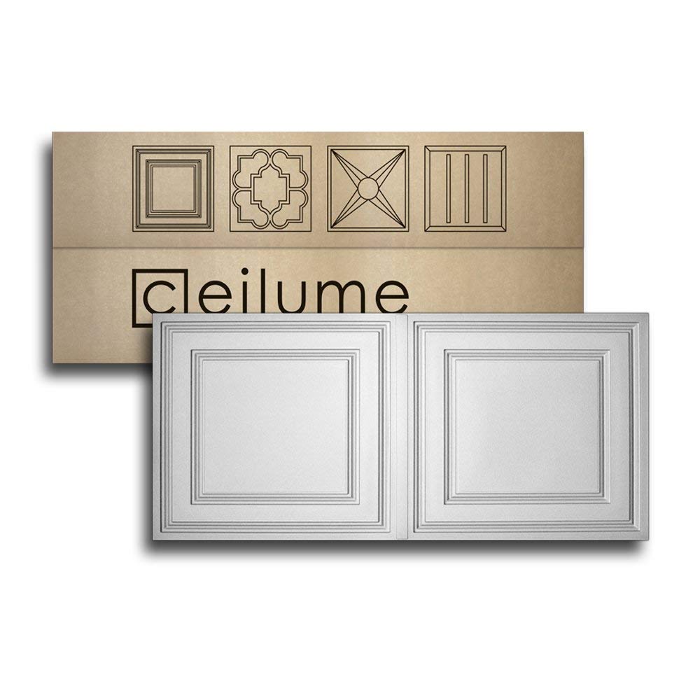 Ceilume 12 pc Stratford Ultra-Thin Drop Ceiling Tiles 2x4 for 1in T-Bar Grid, White, Model V1-STR-24WTO-12