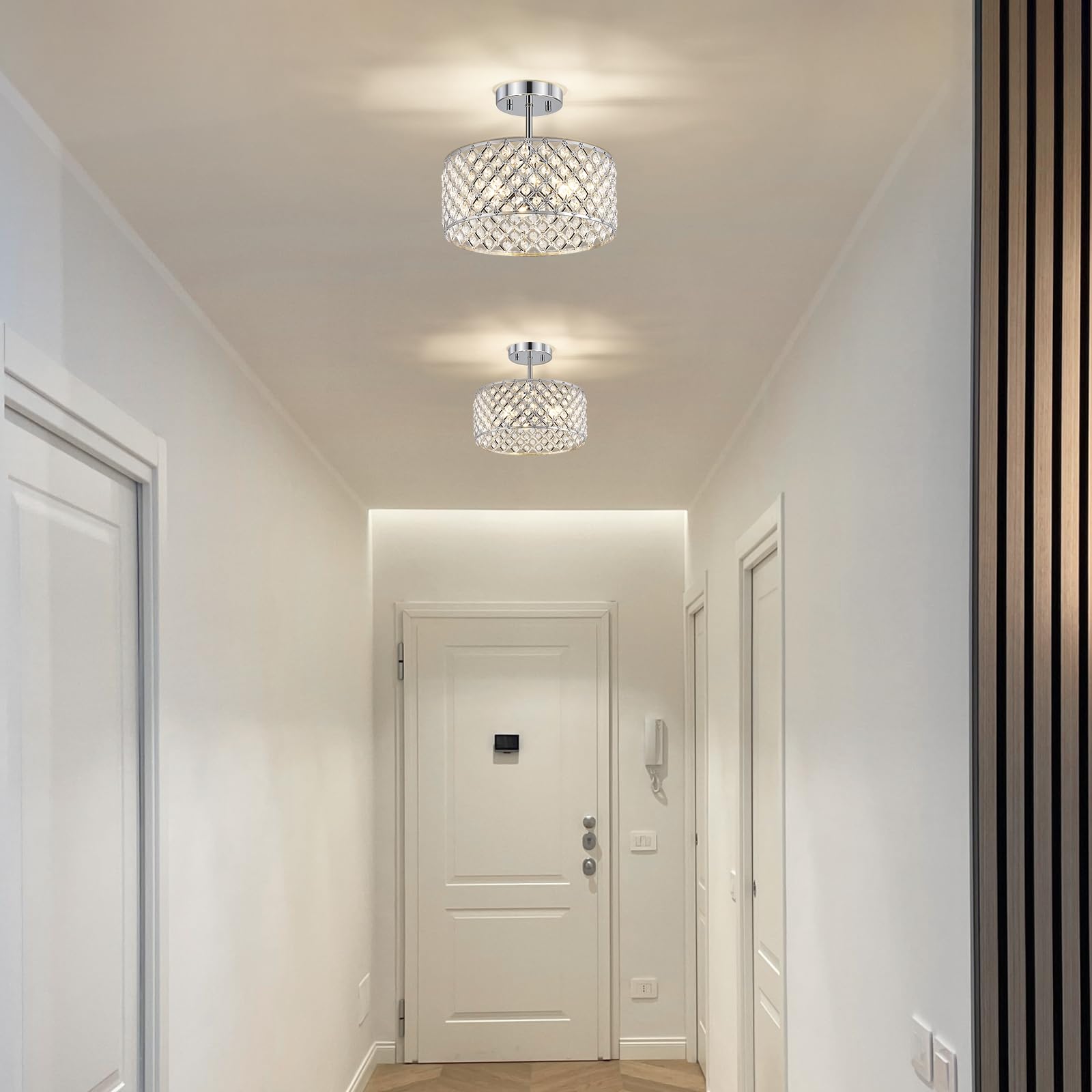 Bzvesr Chrome Crystal Ceiling Light Fixture Modern Semi Flush Mount Ceiling Lighting Fixture Round Small Chandelier For Dining Room  Hallway  Entryway  Kitchen  Bedroom Foyer 3 Light 12 Inch