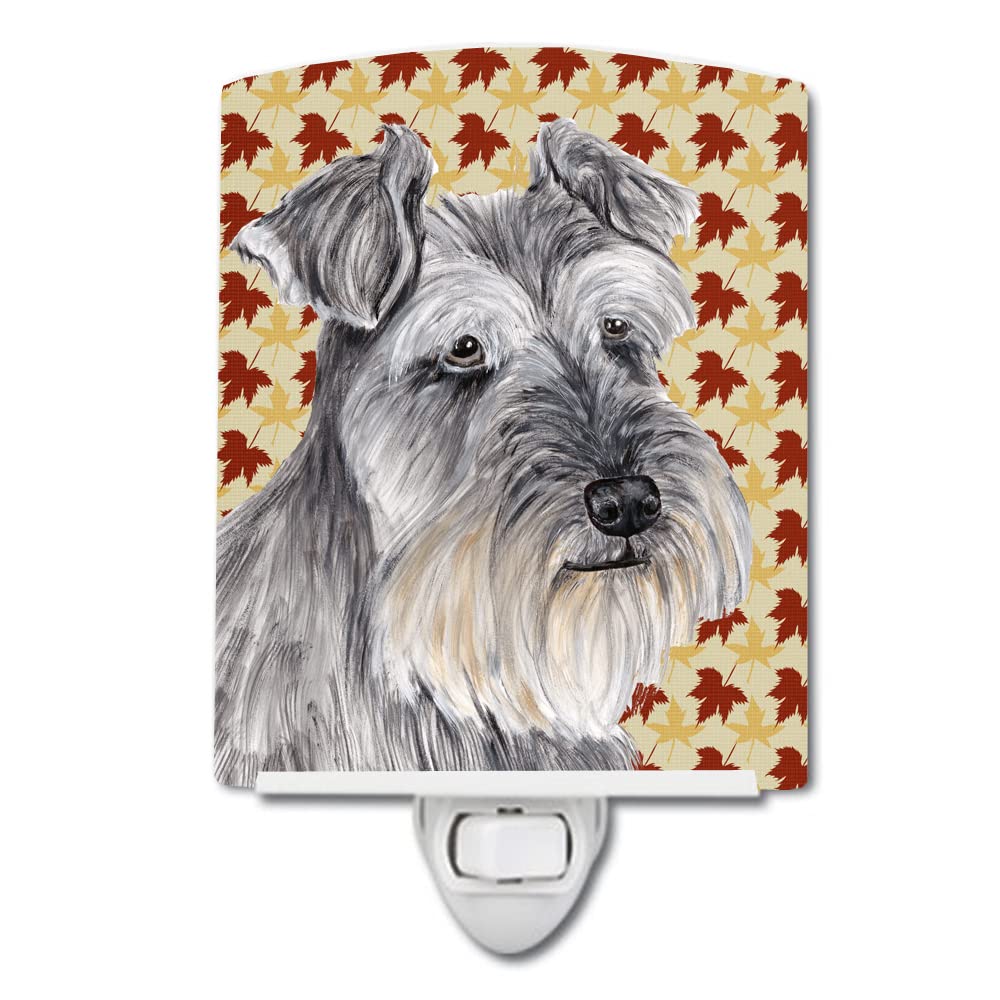 Carolines Treasures Ceramic Night Light, Schnauzer Fall Leaves, 6x4x3in, Multicolor, Model SC9234CNL, UL-Certified for Bedroom & Nursery