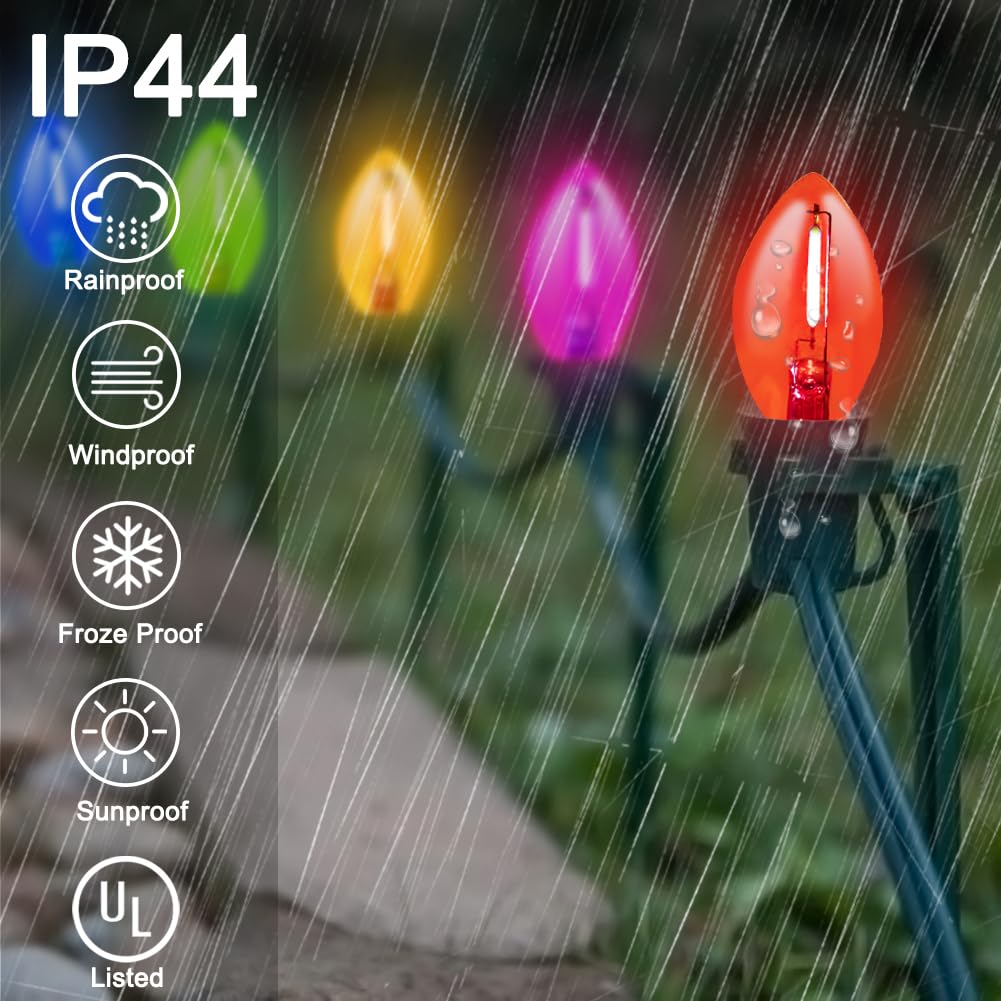 C7 Christmas Led String Lights, 25Ft C7 Vintage Clear Multicolor Lights With 27 Colorful Led Bulbs (2 Spare) For Indoor Home Out