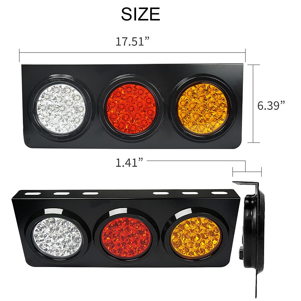 auovo LED Trailer Tail Lights - Waterproof 48-LED Bar for Trucks/RVs, Red/Amber/White, Round with Iron Bracket (2 PCS)