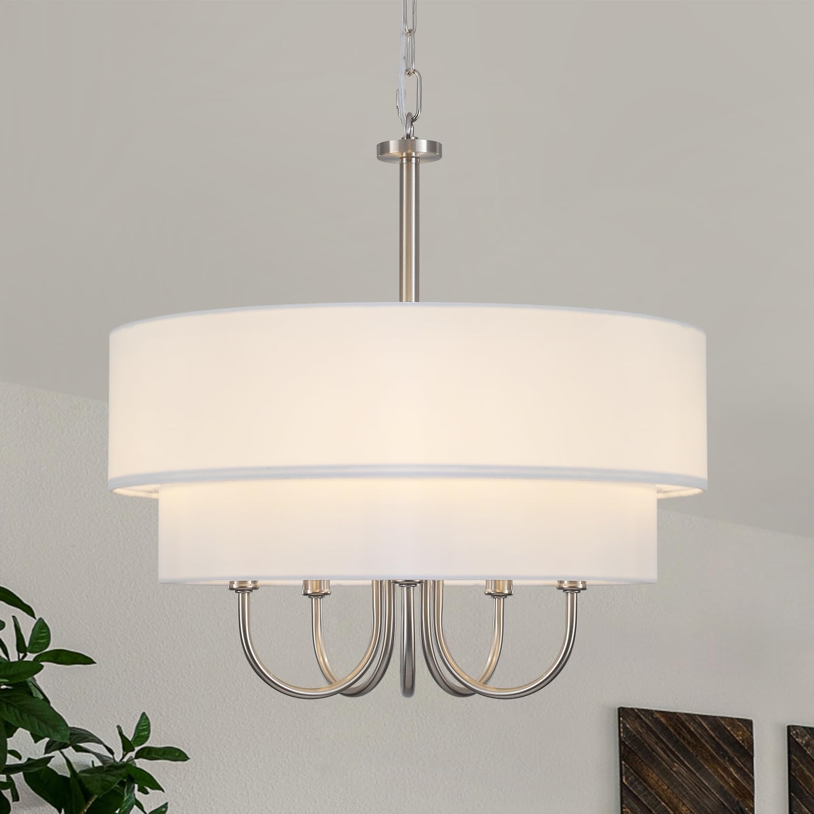 Modern Drum Chandeliers For Dining Room 5 Light Brushed Nickel Chandelier With Shades Contemporary Farmhouse Light Fixtures Hang