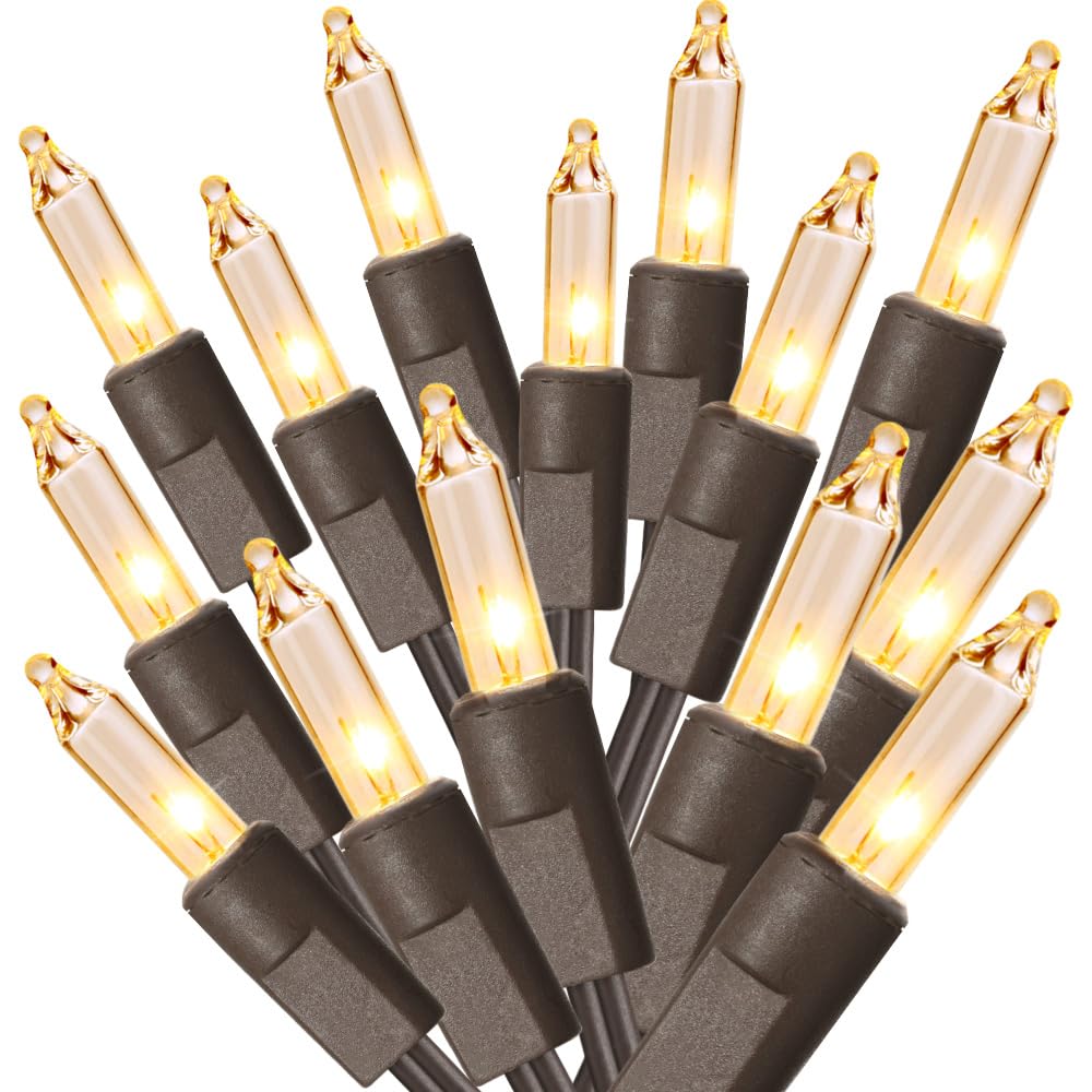 Odeetronic Twinkle String Lights, 21.63Ft 100 Count Incandescent Christmas Lights, 2 Mode Ul Certified Connectable Tree Lights, Mini Warm White Lights For Indoor Outdoor Xmas Wedding Party, Brown Wire