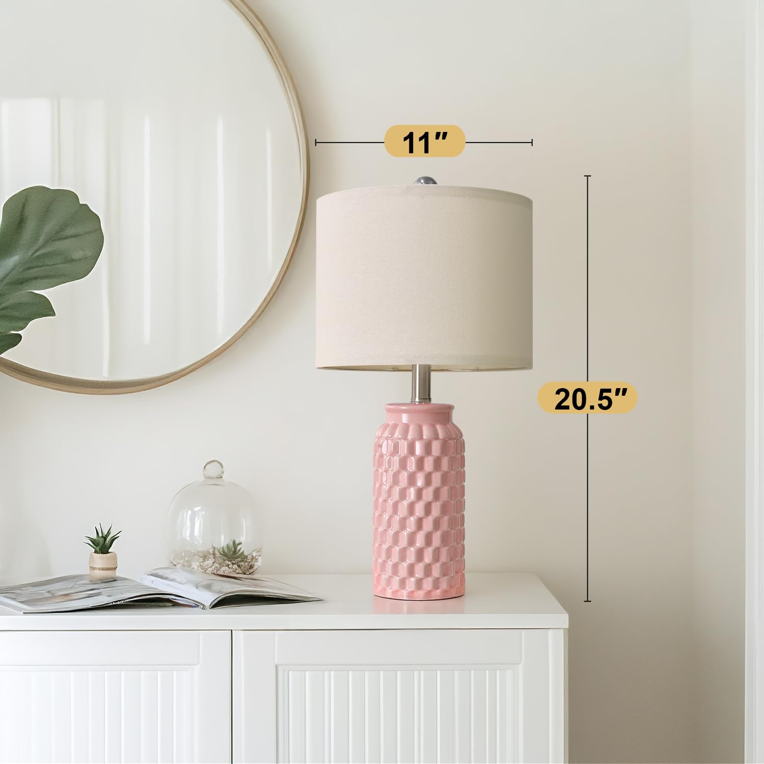 Usumkky 20.5'' Pink Table Lamps Set Of 2,Modern Farmhouse Bedside Lamps - Ceramic Nightstand Lamps For Bedroom,Boho Living Room
