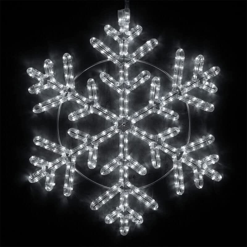 Wintergreen Lighting 24" LED Snowflake Hanging Christmas Light Decoration for Indoor Outdoor Use, Christmas Snowflake, LED Rope Light (42 Point Snowflake, Cool White LED)