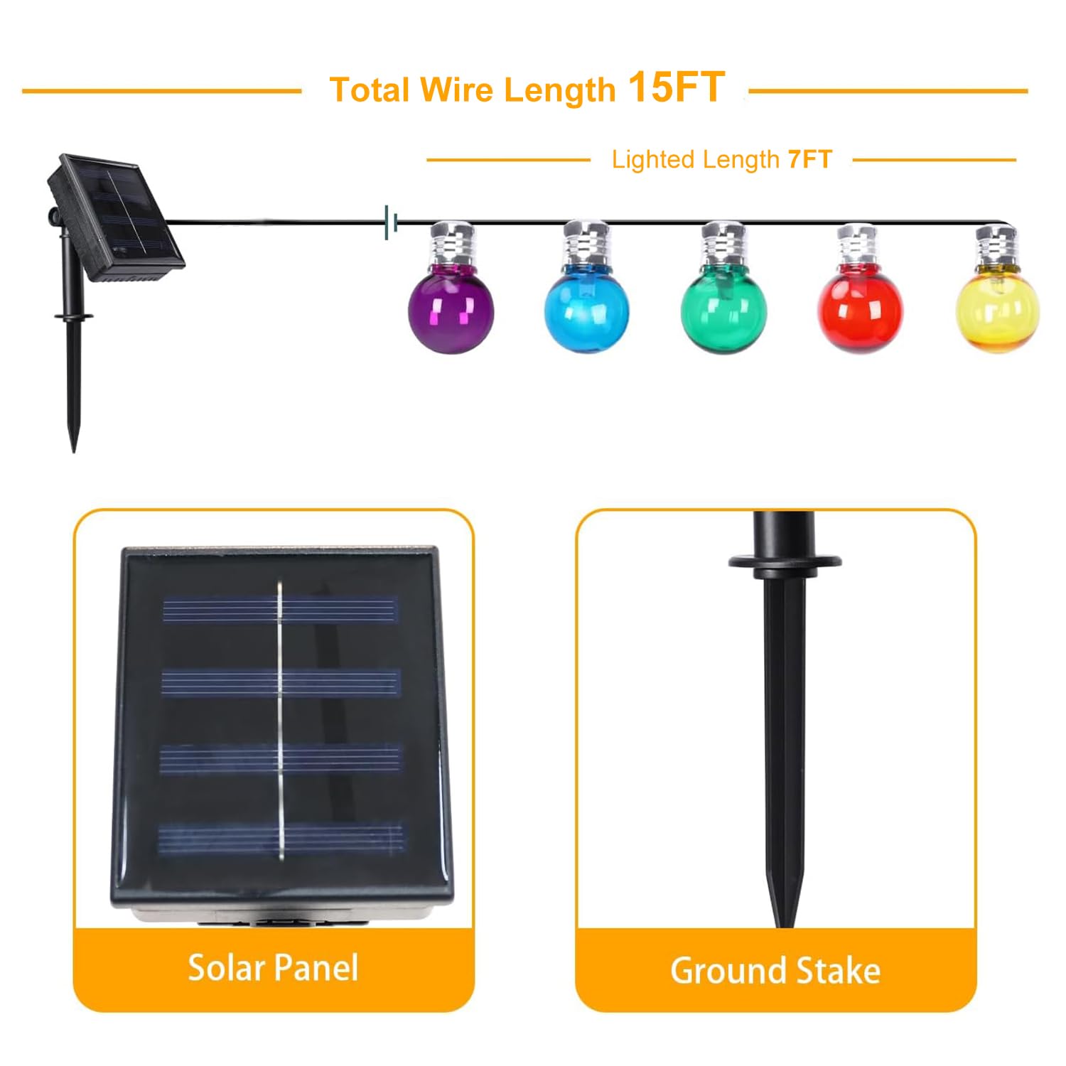 Afirst Solar Colored String Lights 15Ft With 15 Led Bulbs Waterproof Christmas Lights For Patio Holiday Party