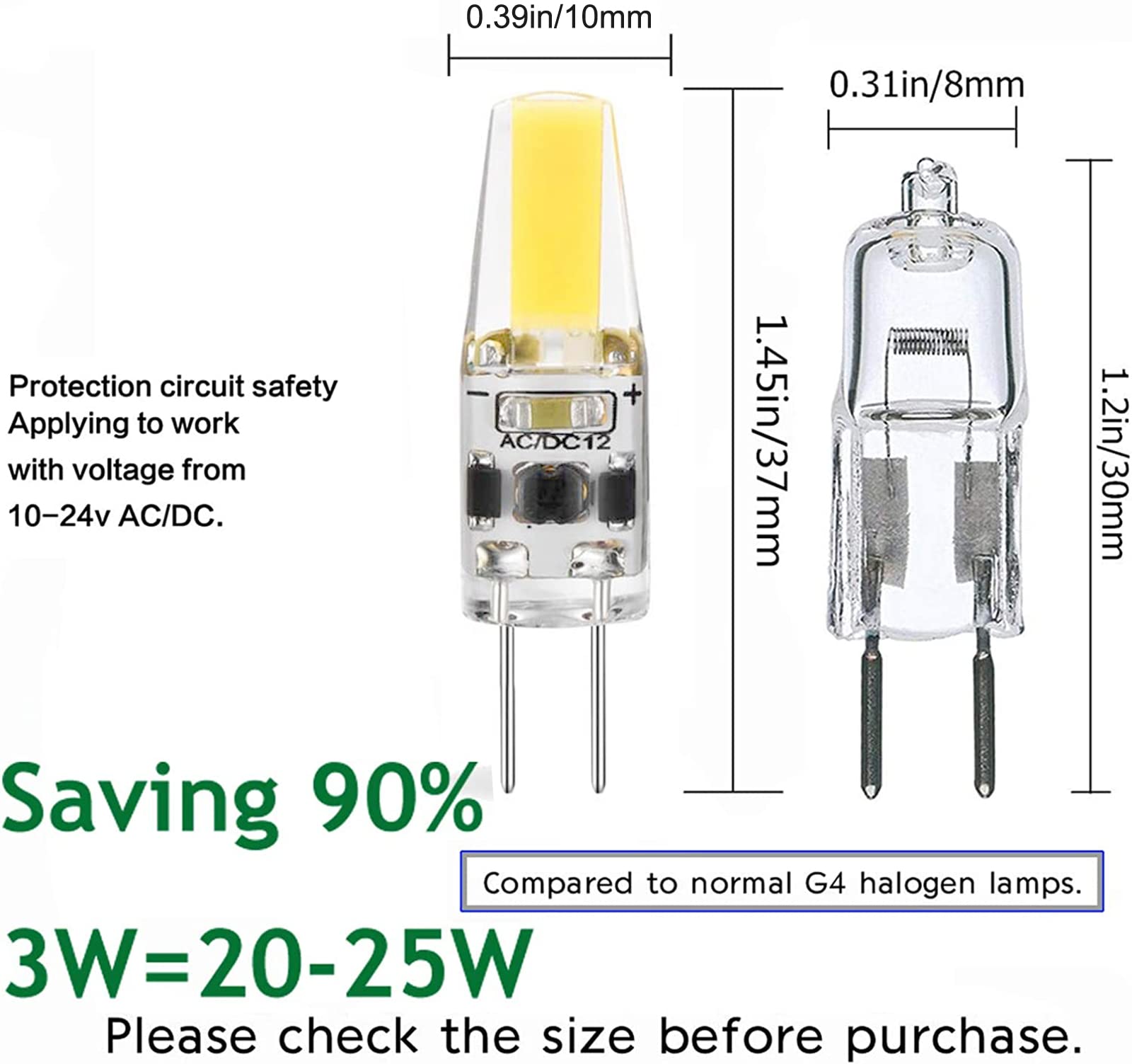 Dopkuss G4 Led Light Bulbs 6000K Daylight White Lighting, 3W Equivalent To 30W Ac Dc 12V-24V, Bi-Pin Led Bulb Silicone G4 Led Bu