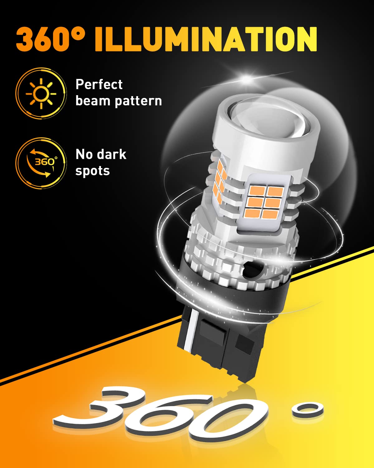 OXILAM 7440 LED Bulbs Amber Yellow 4000LM Turn Signal Lights T20 7440NA 7441 W21W WY21W with Built-in Load Resistor (2
