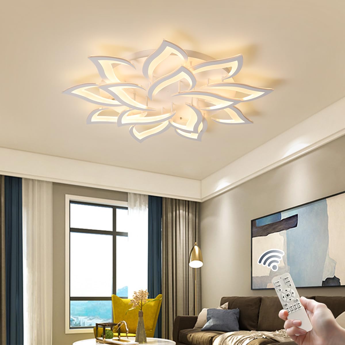 Garwarm LED Dimmable Ceiling Light 14-Head Petal Design 39.3in White Model 8370-14-W-WJ