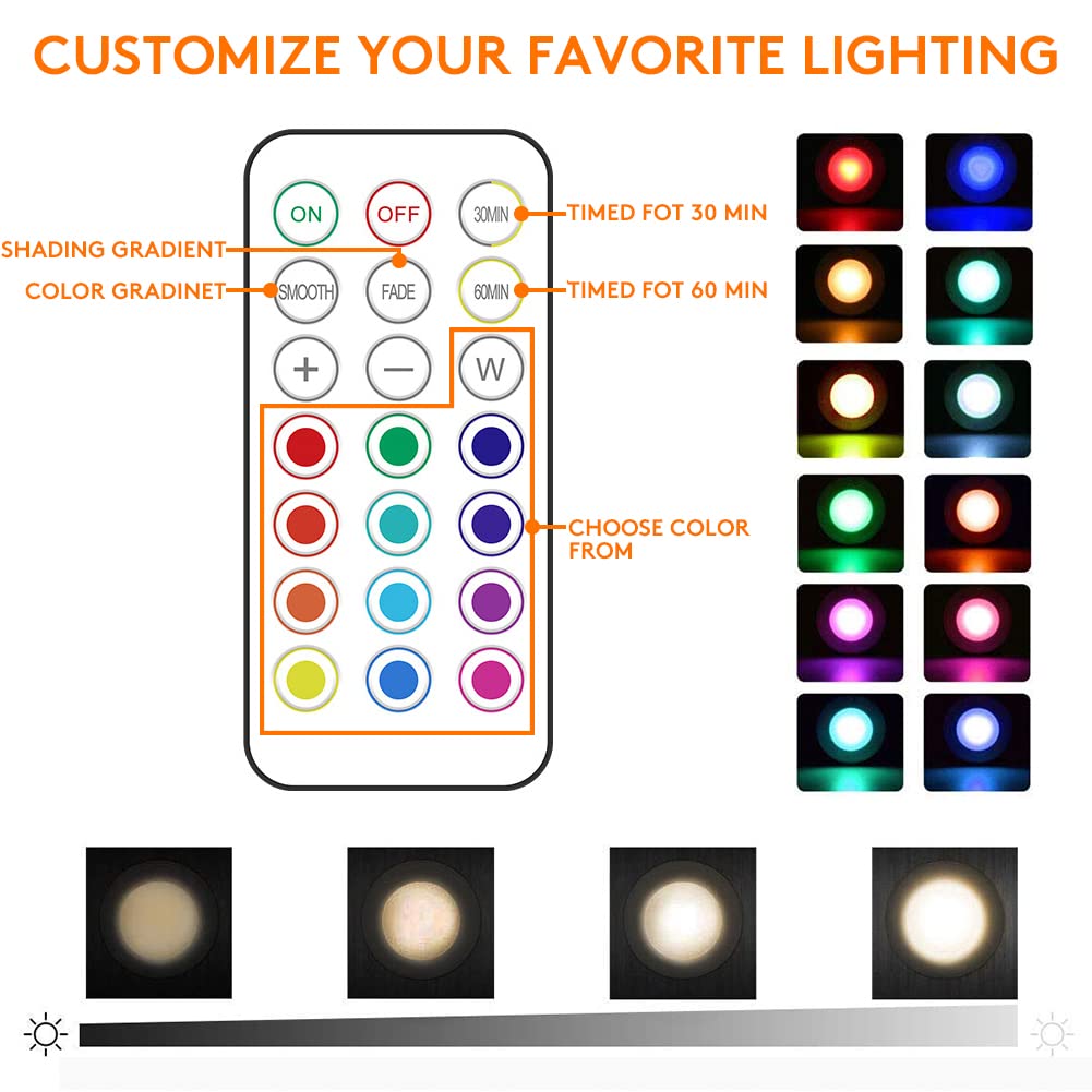 Deitybless 13-Color LED Puck Lights with Remote Control | Wireless Battery-Powered Stick-On Under Cabinet Lighting | Dimmable Co