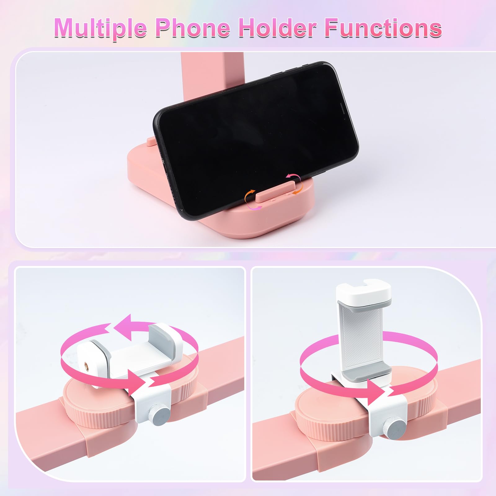 Bqan Nail Tech Lamp For Desk With Phone Holder, 33'' 40W Foldable Table Lamp For Nail, Lash Eyelash Extension, Tattoo - 3 Modes