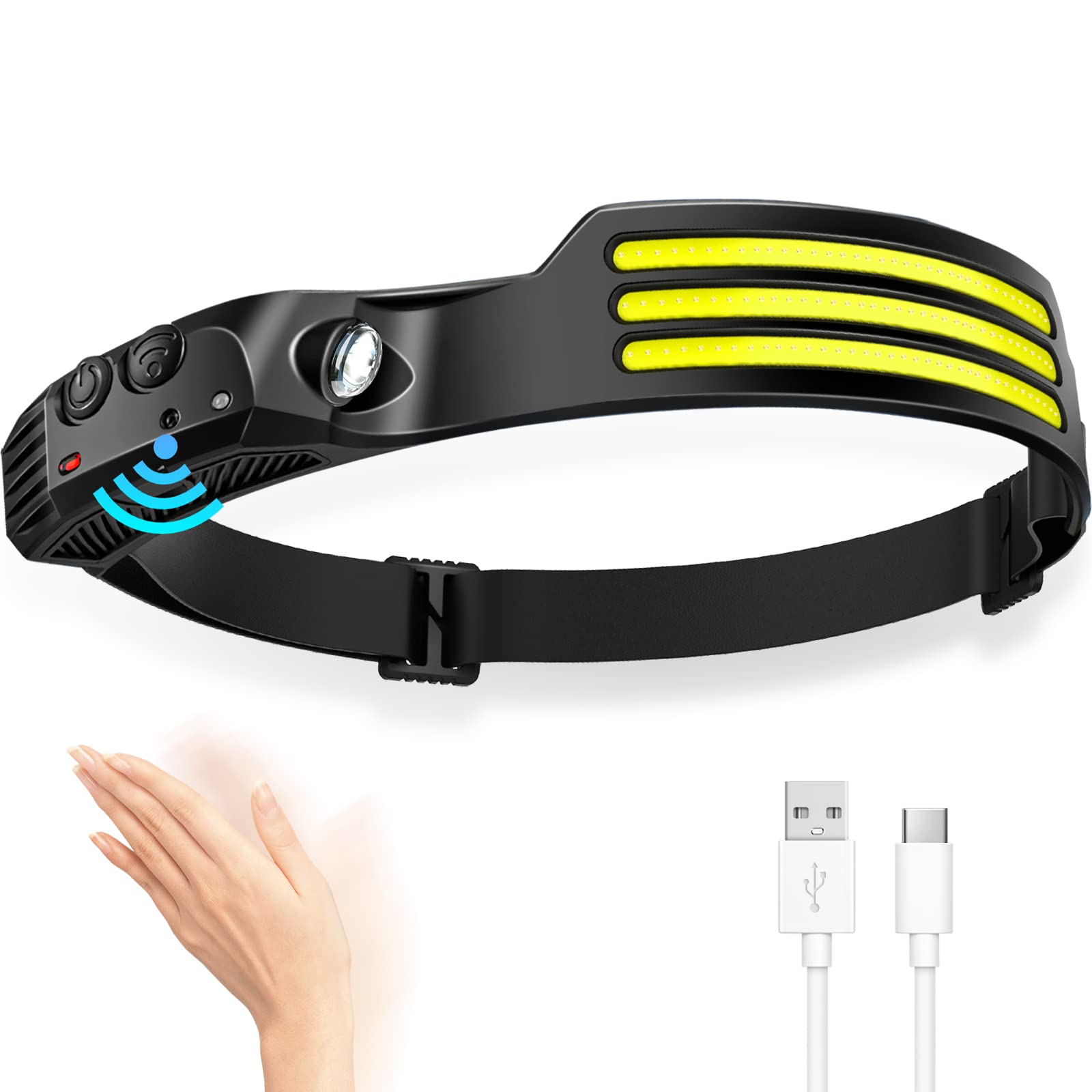 DAWINSIE LED Headlamp Rechargeable, 230 Wide Beam Head Lamp with Motion Sensor, Waterproof Head Light Flashlight for Hiking, Run
