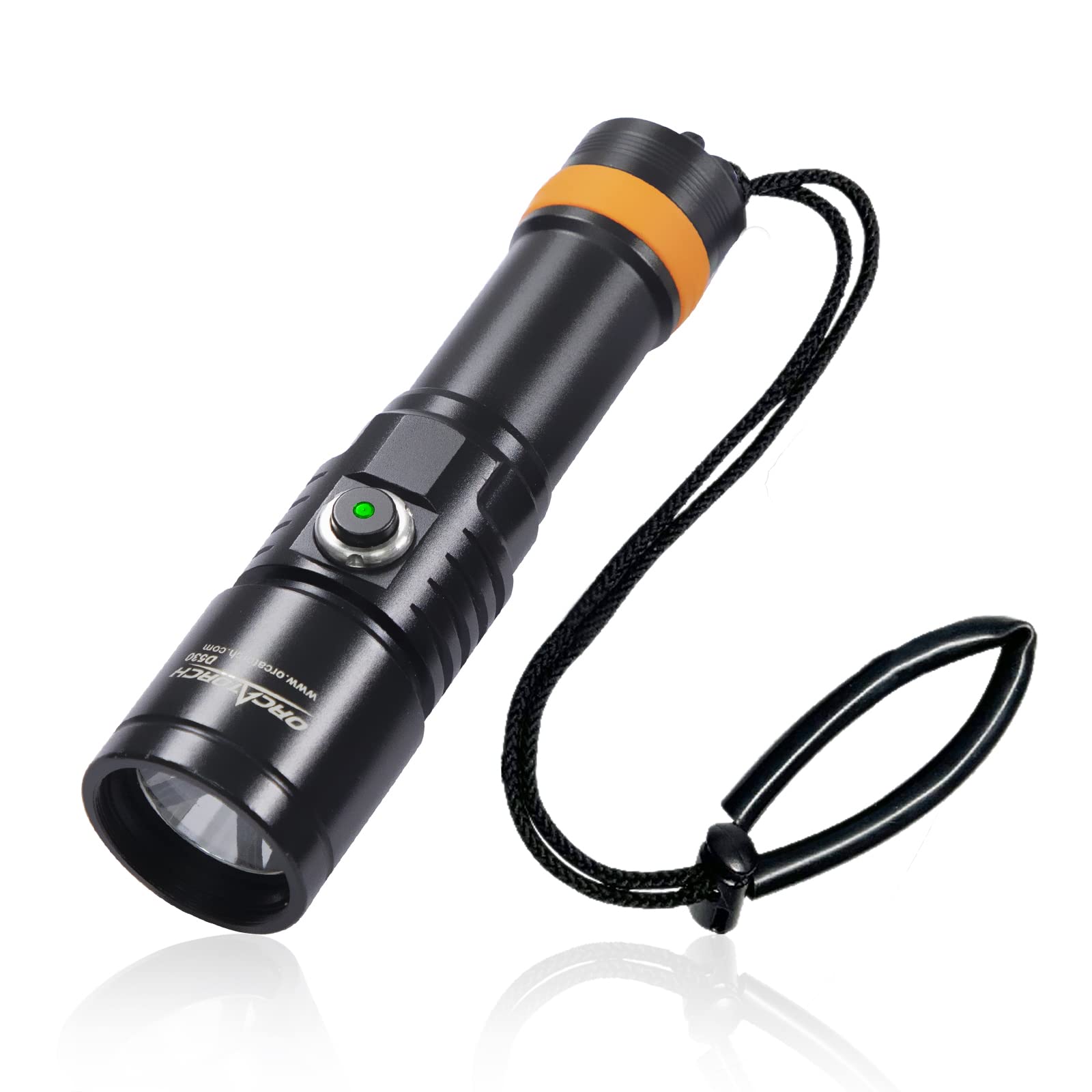ORCATORCH D530 Scuba Dive Light  1300 Lumens  8 Degrees Narrow Beam Angle  Titanium Alloy Side Button Switch  2 Lighting Modes  with Battery Indicator  for Underwater 150 Meters Diving-New