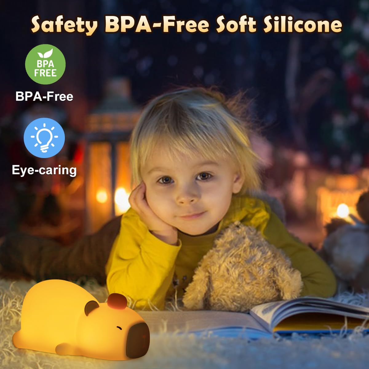 Ledholyt Night Light For Kids, Cute Silicone Lying Flat Capybara Nursery Light For Baby Room And Toddler, Rechargeable Led Anima