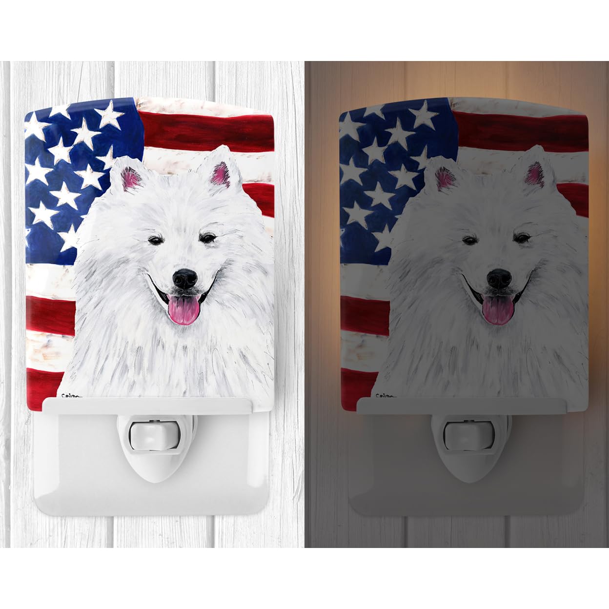 Carolines Treasures Ceramic Night Light, USA American Flag, Model SC9023CNL, 6x4x3in, Multicolor, Ideal for Bedroom, Bathroom, Nursery