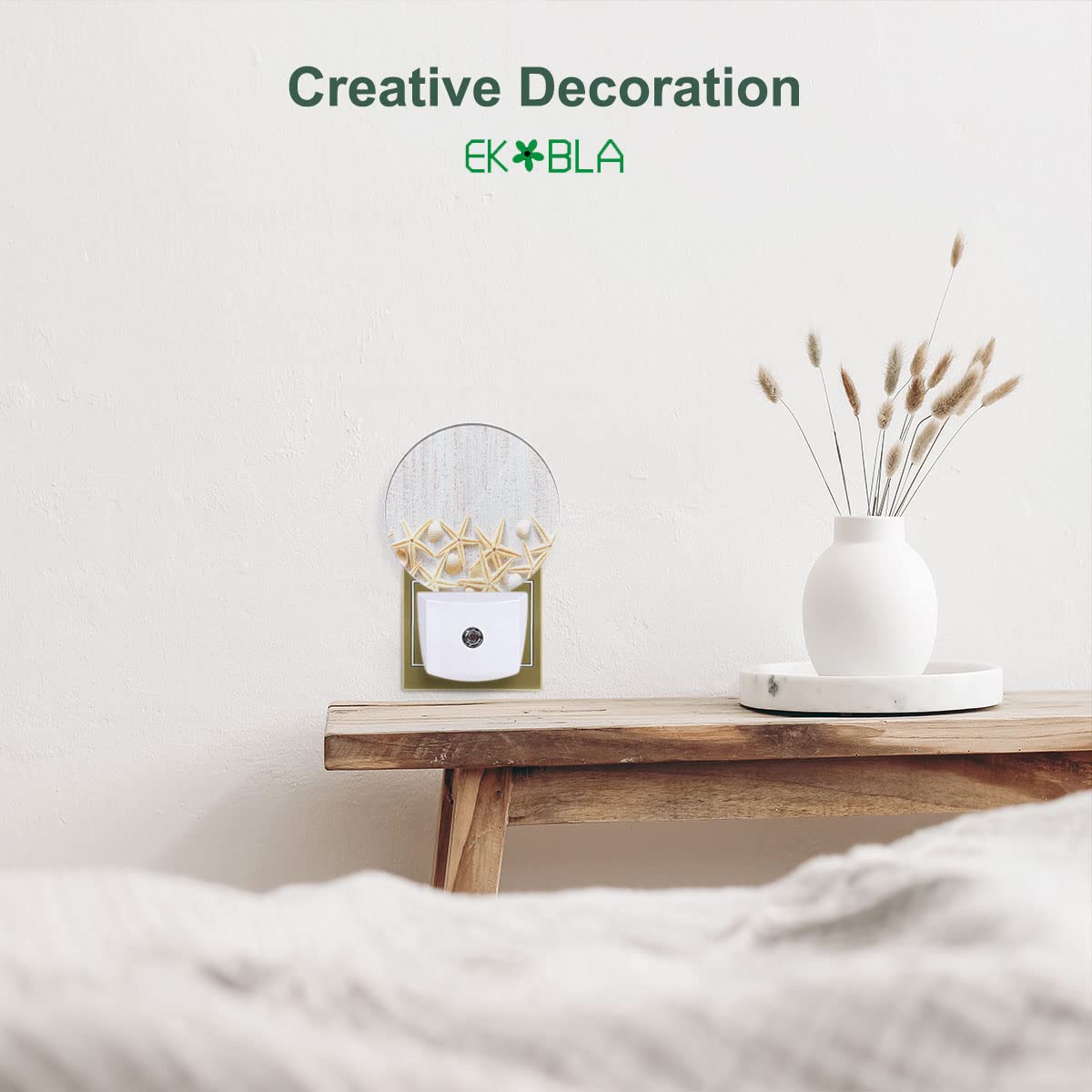 Ekobla Summer Night Light Sea Shells On White Wood Plank Coastal Night Lights Plug Into Wall For Home Bedroom Bathroom Farmhouse