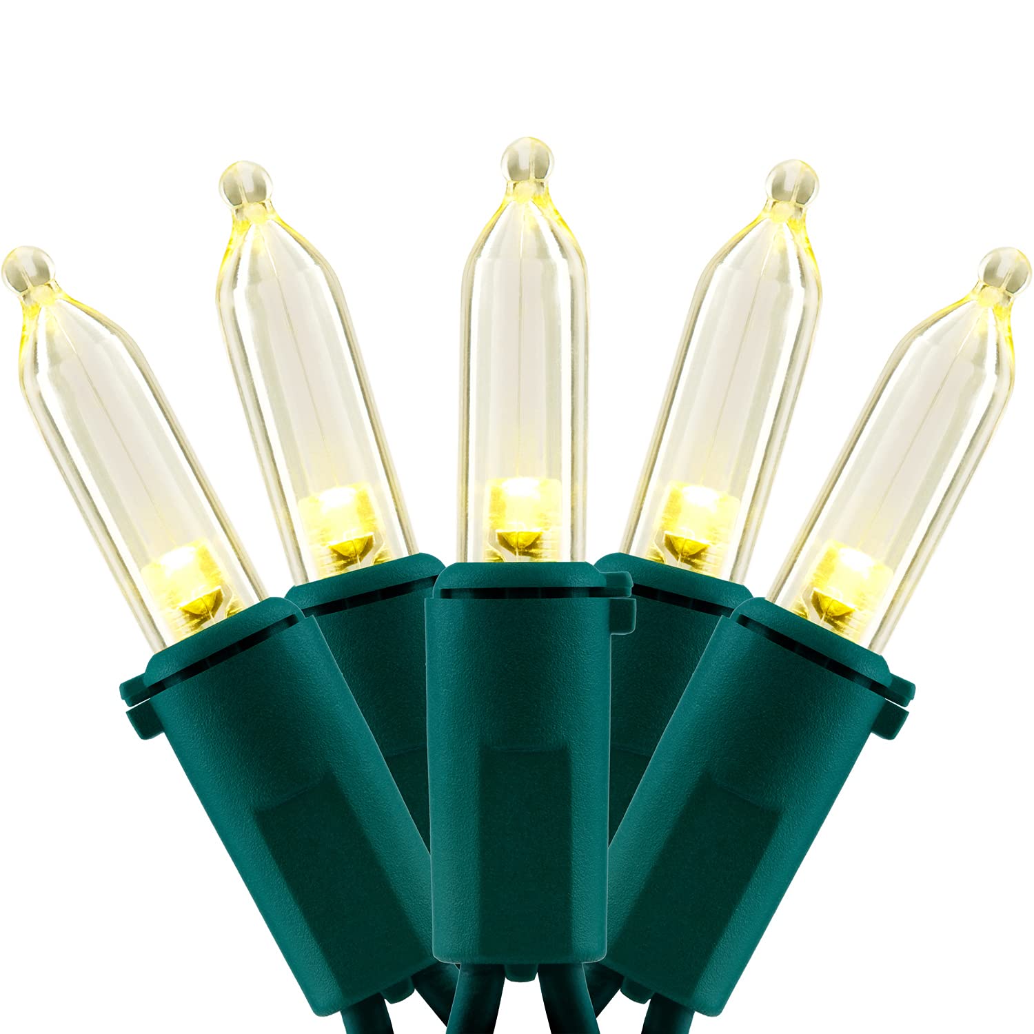 Yuletime 200 Count Warm White Led Christmas Lights, 66Ft Green Wire, Ul Certified, Copper Wire & Acrylic Bulbs