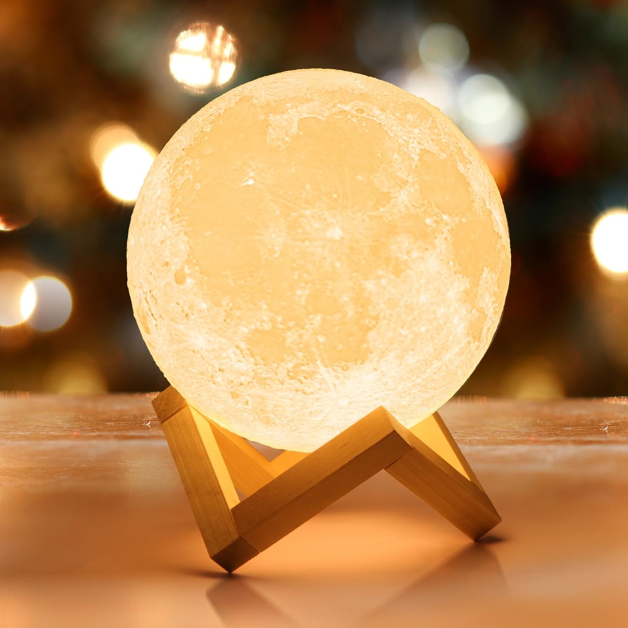 Mydethun 3D Moon Lamp, 7.1 Large Night Light with Wooden Base, Touch-Dimmable & Rechargeable, Gift for Mom, Bedroom, Home D  co